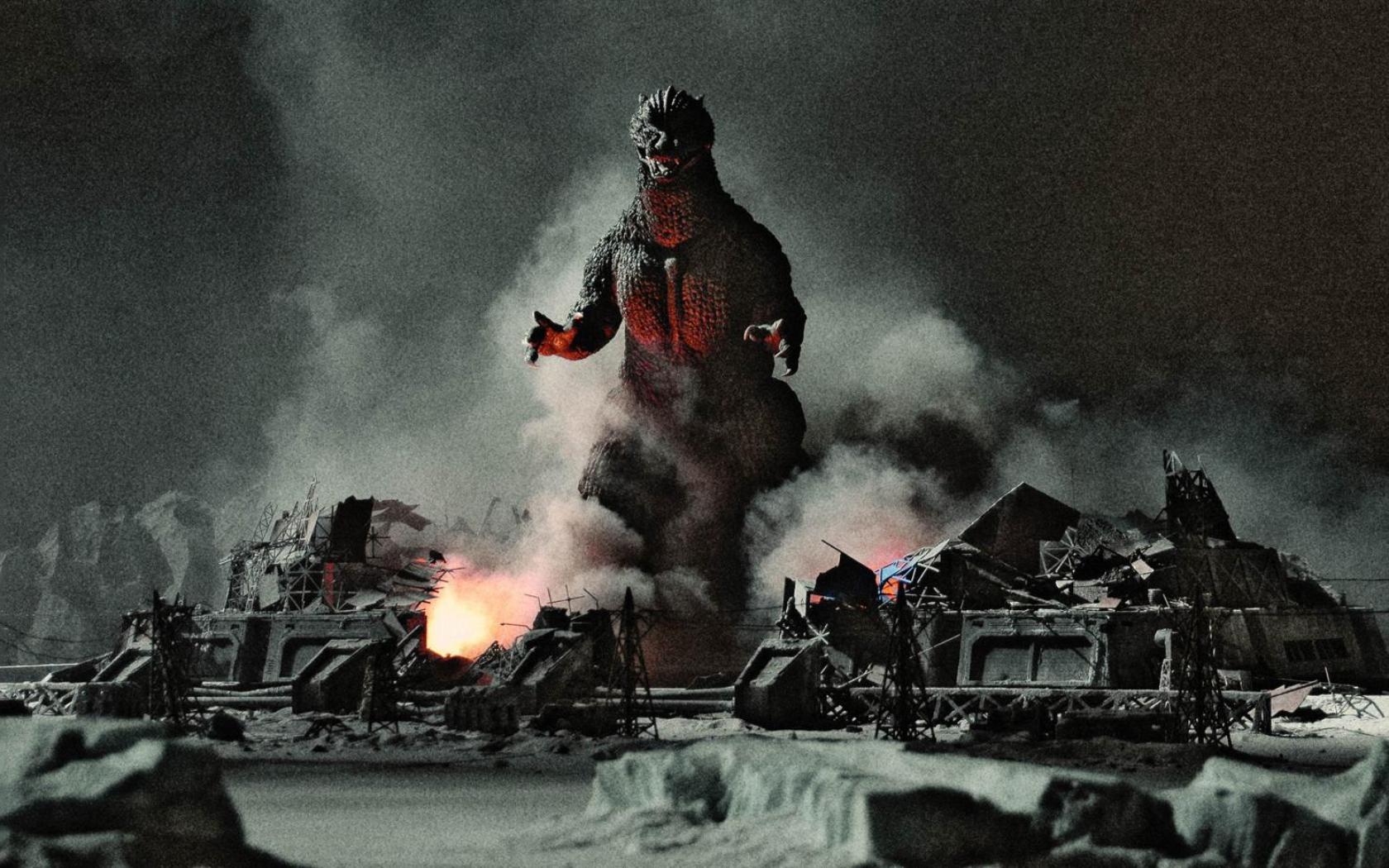 Godzilla amidst destruction HD Wallpaper