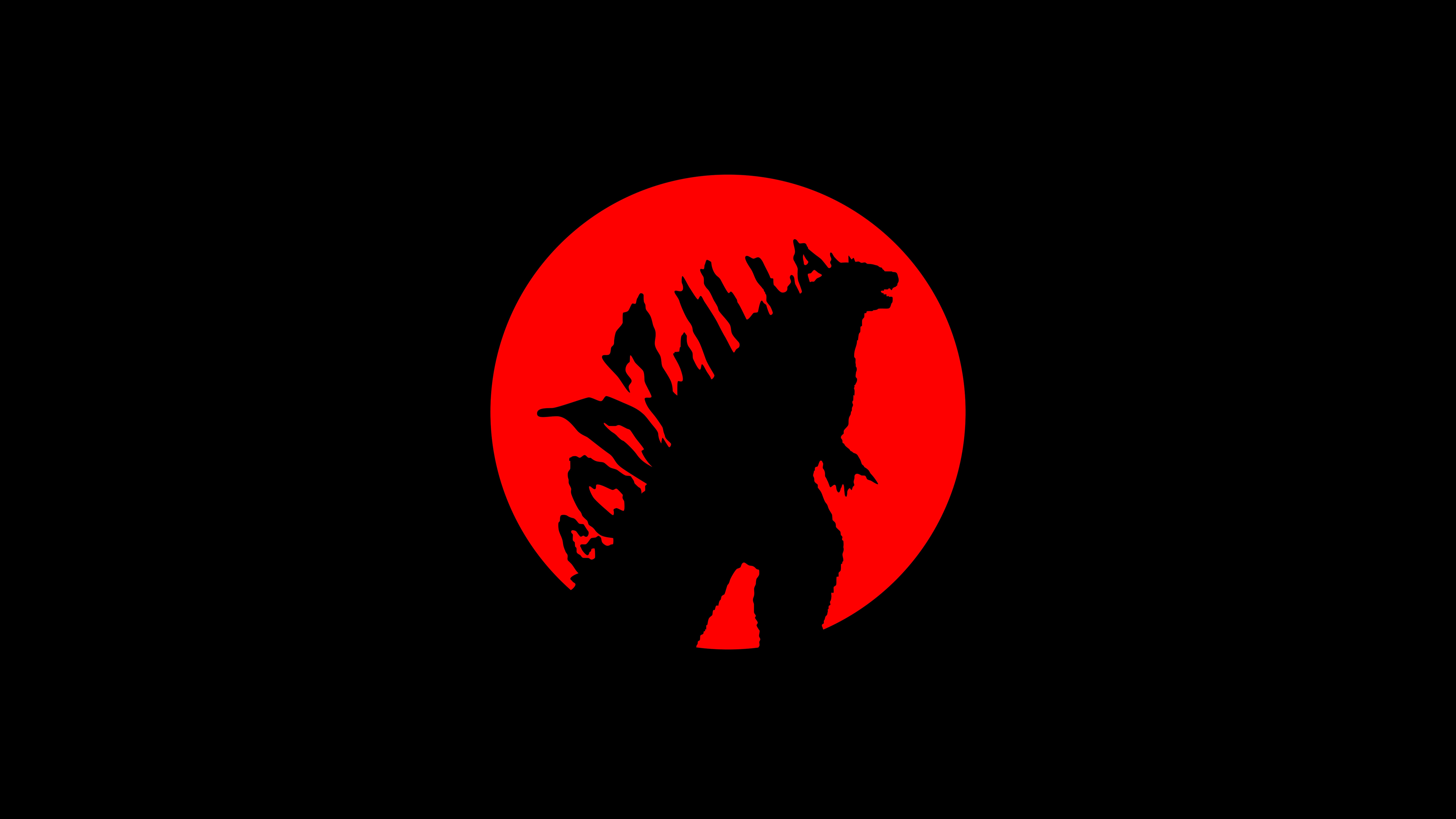 Godzilla silhouette against a red circle HD Wallpaper