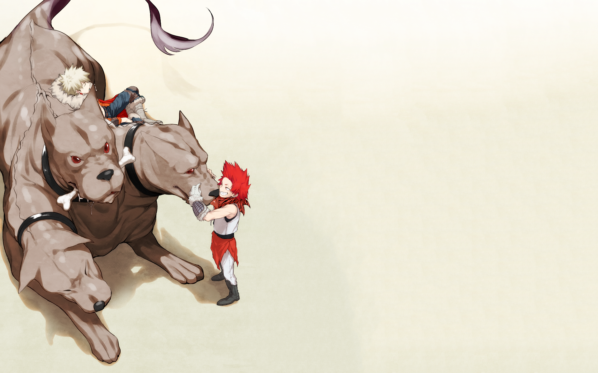 Eijiro Kirishima with a three-headed dog HD Wallpaper