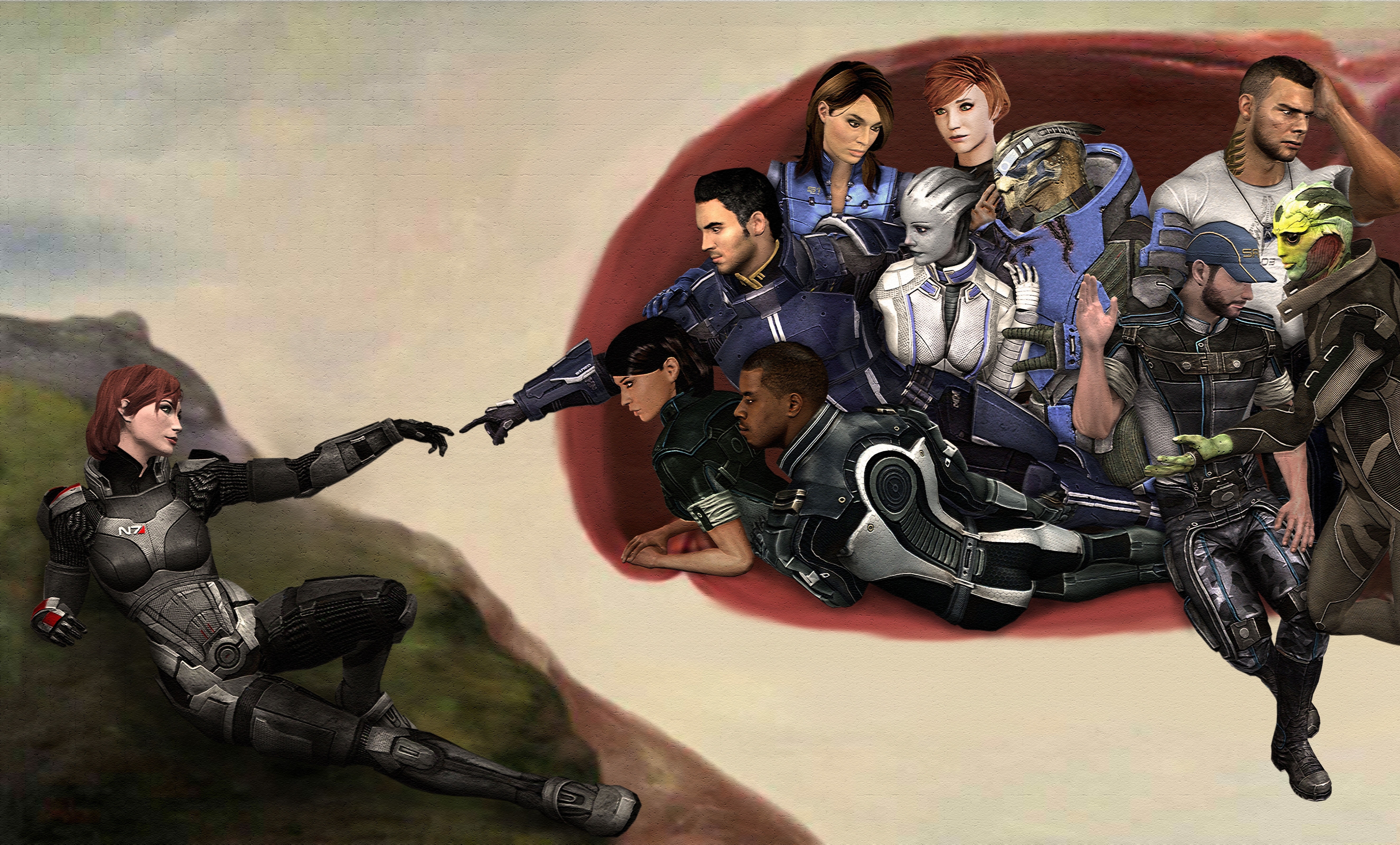 Commander Shepard and Crew from Mass Effect HD Wallpaper