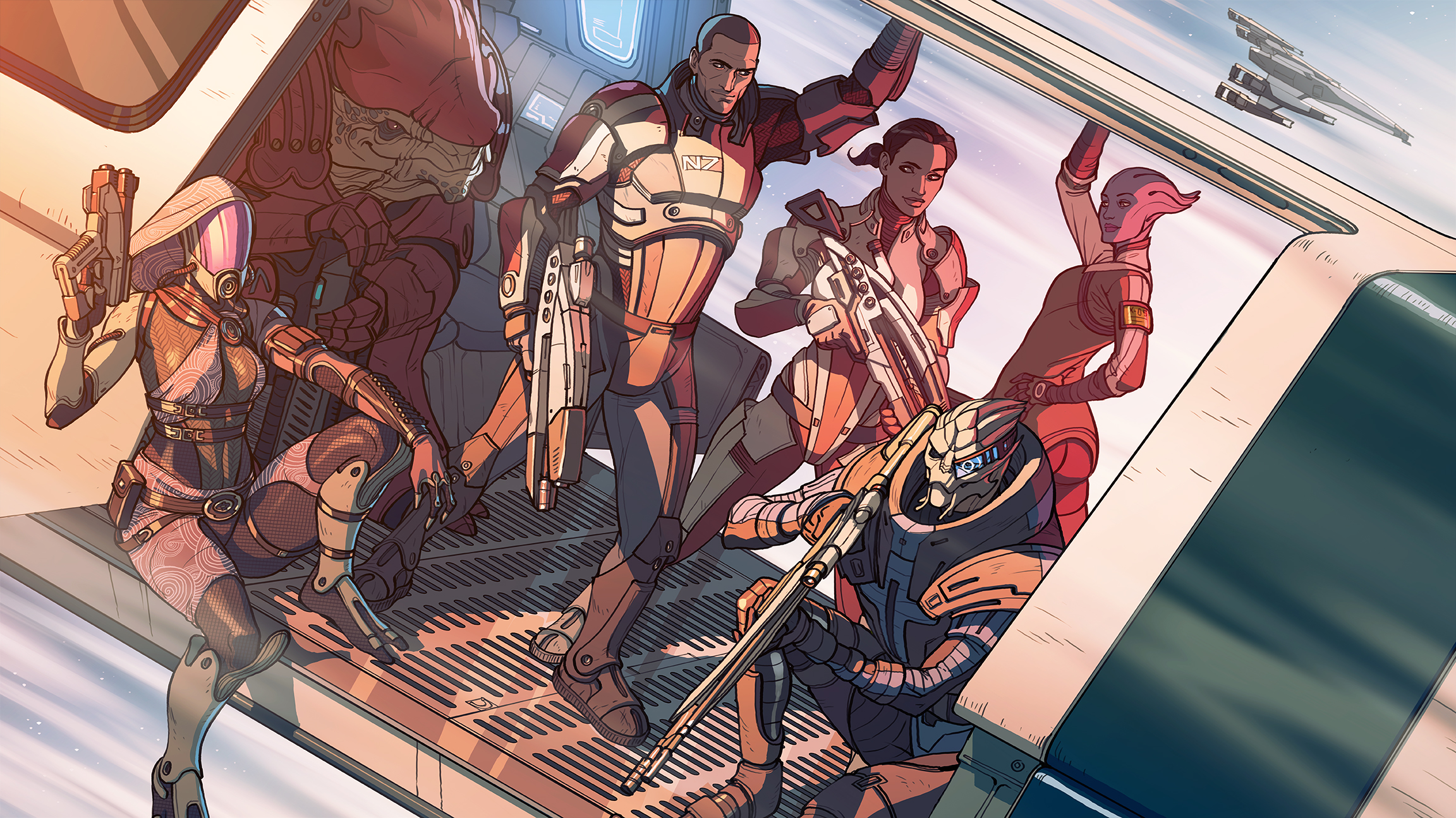 Mass Effect characters on a ship HD Wallpaper