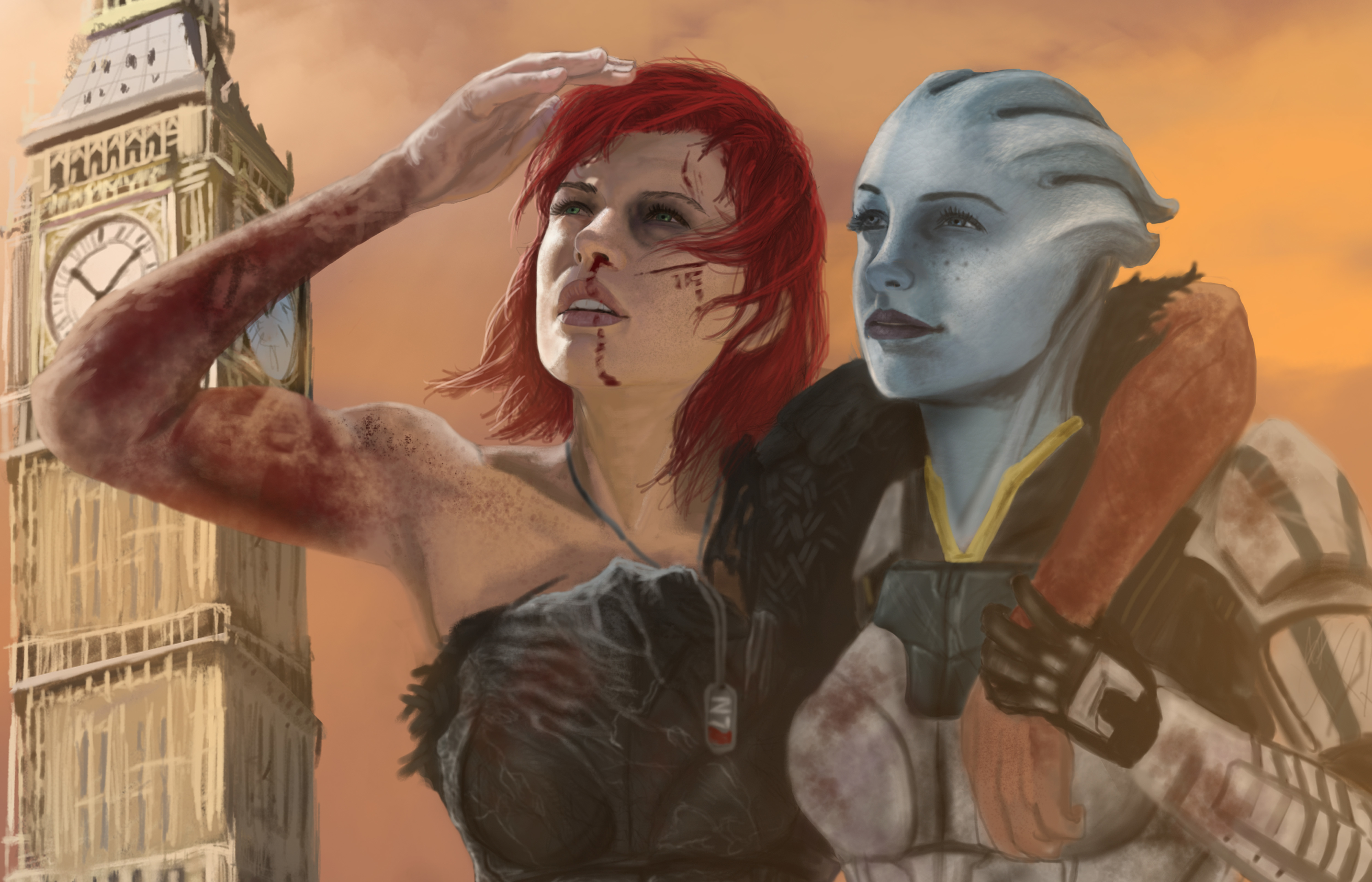 Commander Shepard and Liara T'Soni in London HD Wallpaper