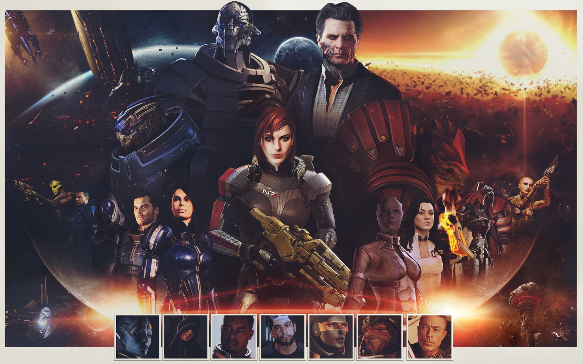 Mass Effect characters with Commander Shepard in front HD Wallpaper