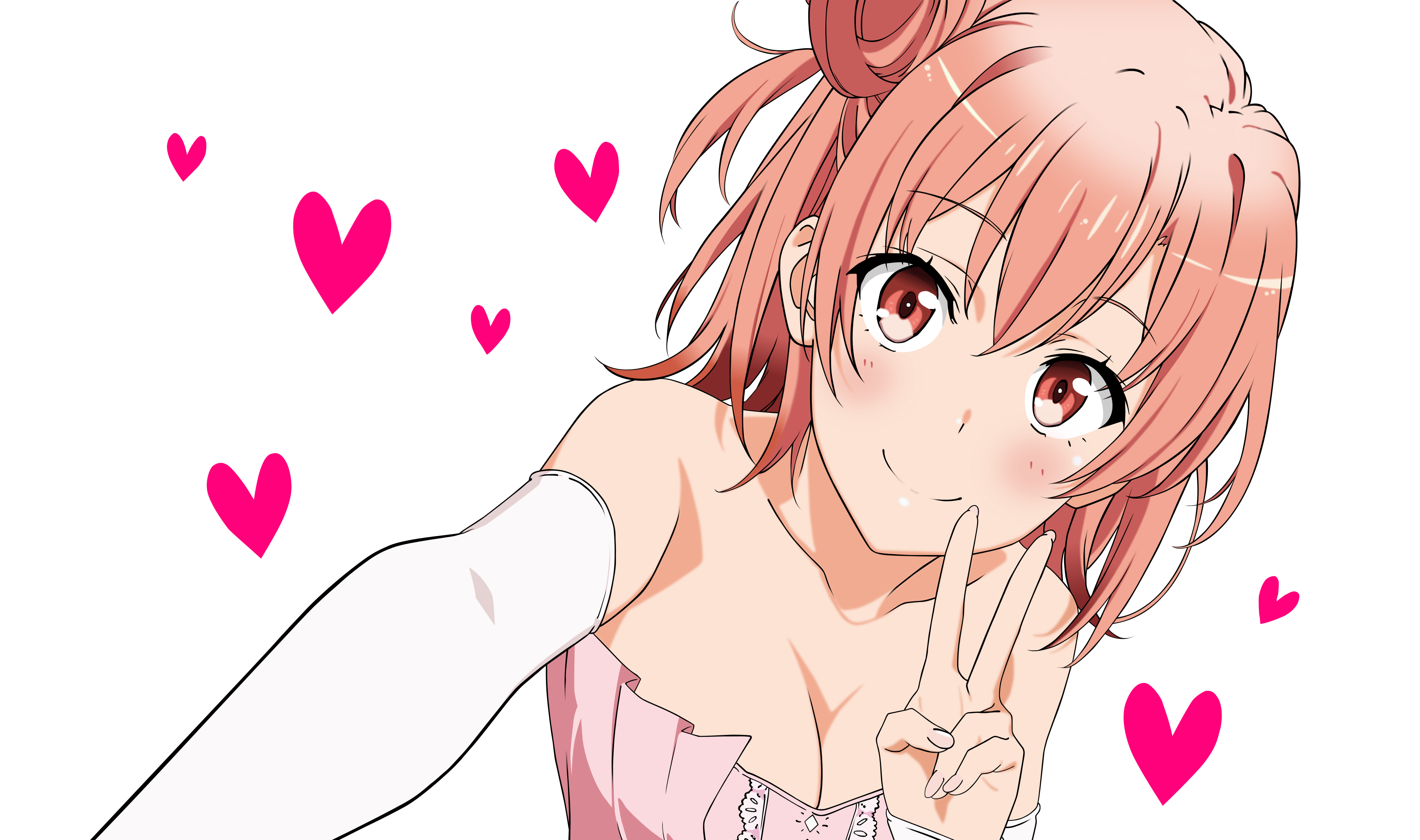 Cheerful Yui Yuigahama with Pink Hair and Hearts HD Wallpaper