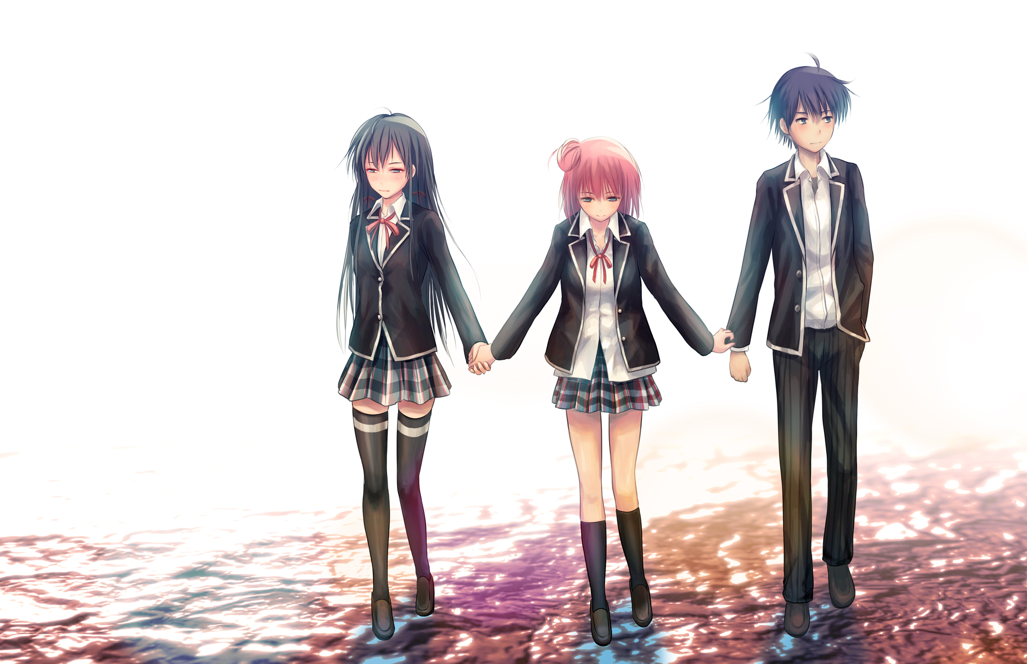 Yui Yuigahama and two friends holding hands HD Wallpaper