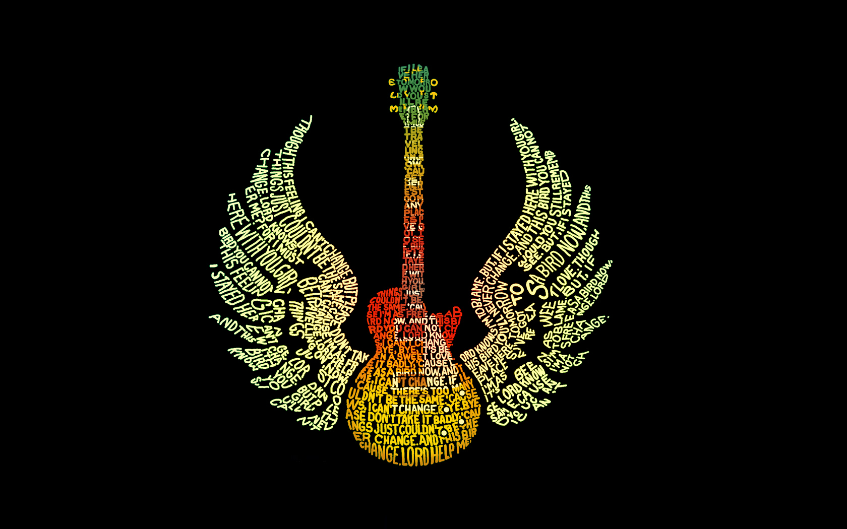 Guitar with wings made of text HD Wallpaper