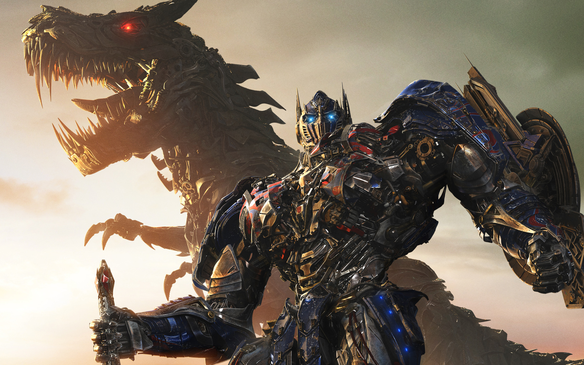 Optimus Prime Standing with Mechanical Dragon HD Wallpaper