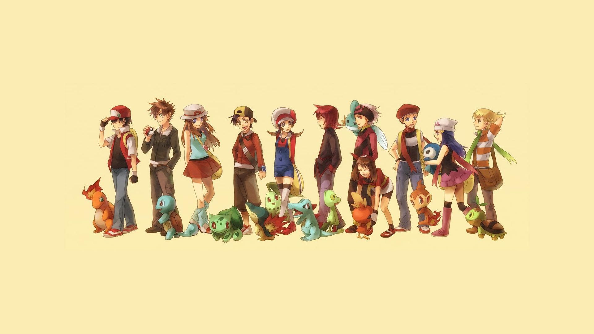 Pokémon Trainers and Starters HD Wallpaper