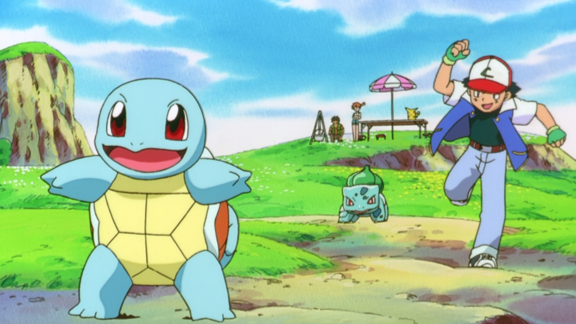 Squirtle, Bulbasaur, Ash, Misty, and Brock from Pokémon HD Wallpaper