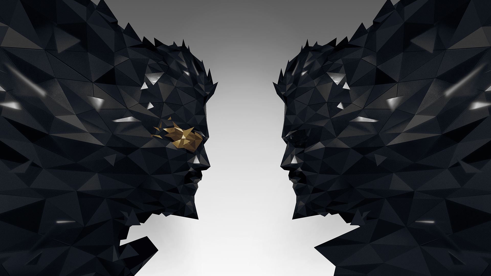 Two polygonal heads facing each other HD Wallpaper