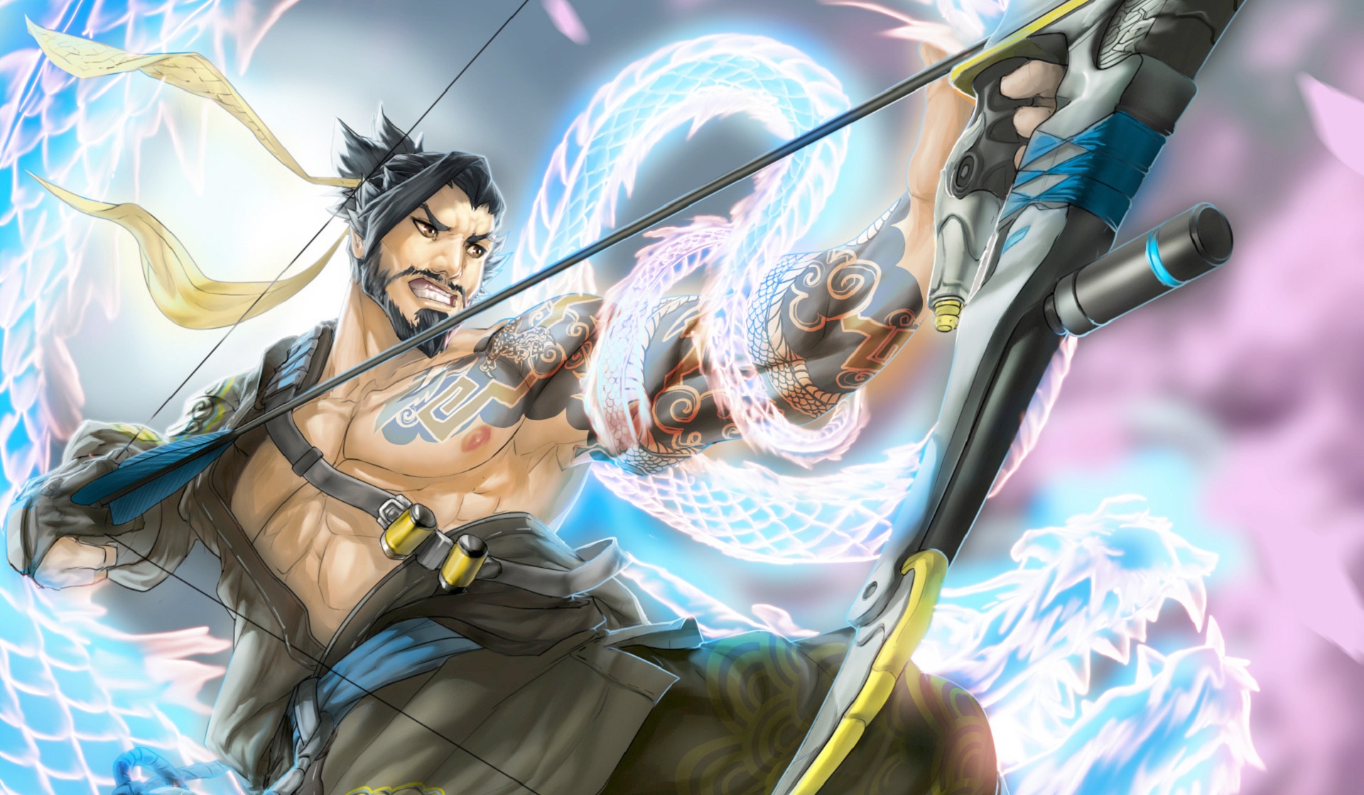 Hanzo from Overwatch with a dragon spirit HD Wallpaper