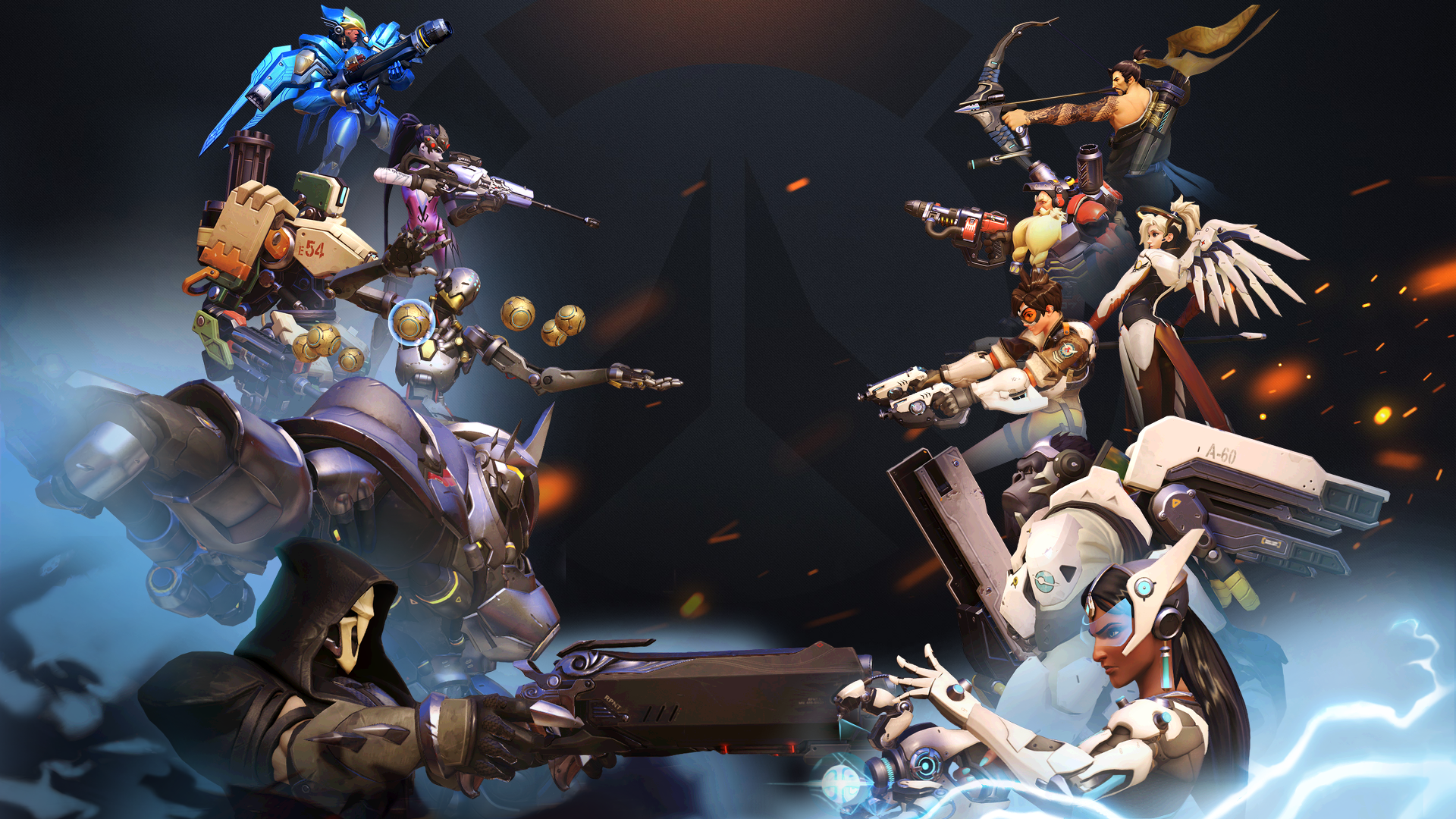 Overwatch characters clash in a battle scene HD Wallpaper
