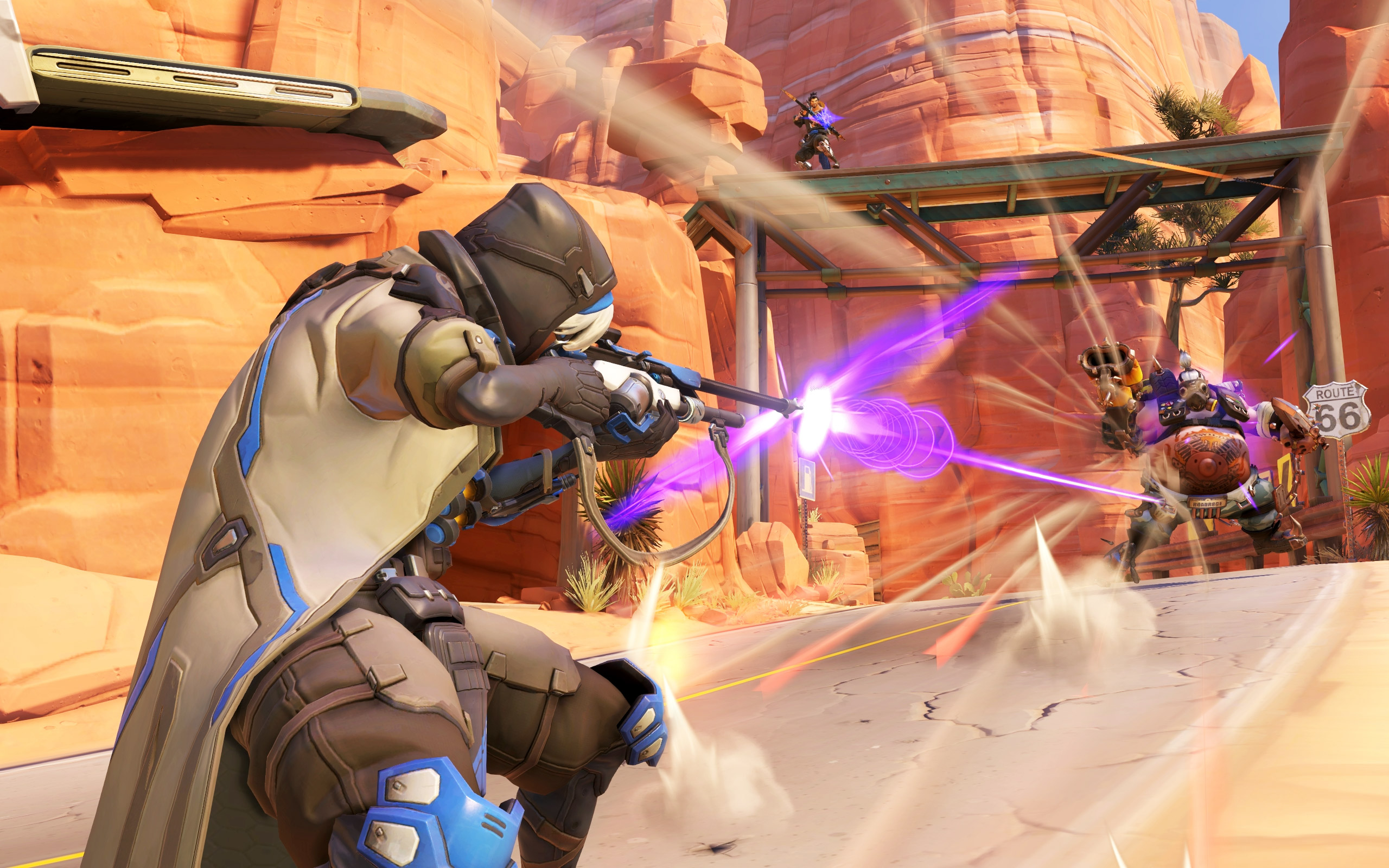 Hanzo from Overwatch in a desert battle HD Wallpaper