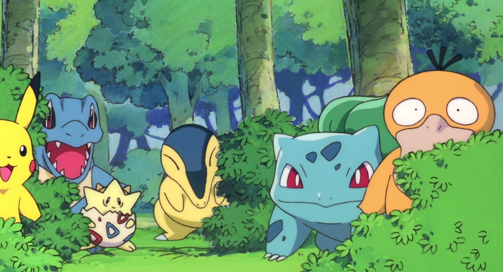 Pokemon characters in a forest HD Wallpaper
