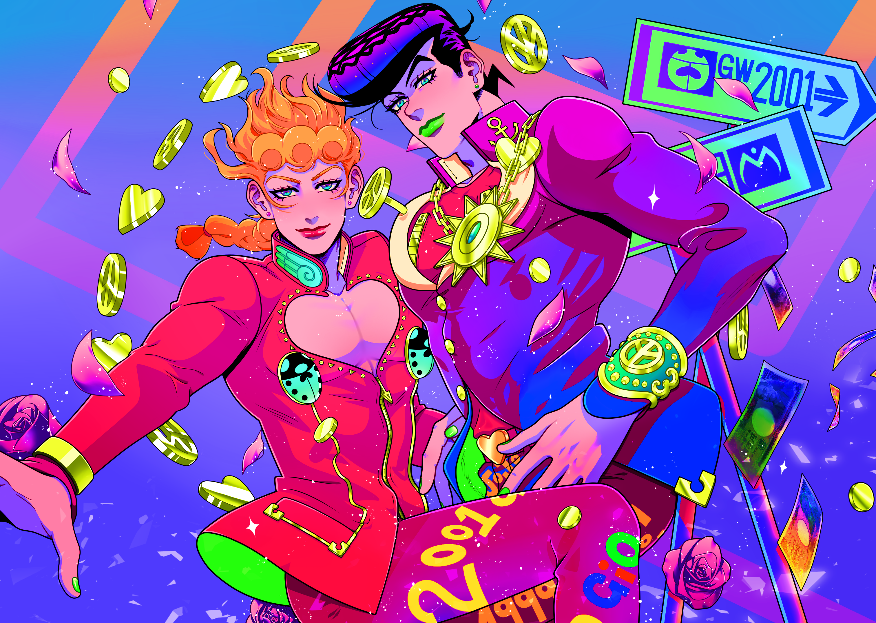 Josuke Higashikata and Giorno Giovanna from JoJo's Bizarre Adventure HD Wallpaper