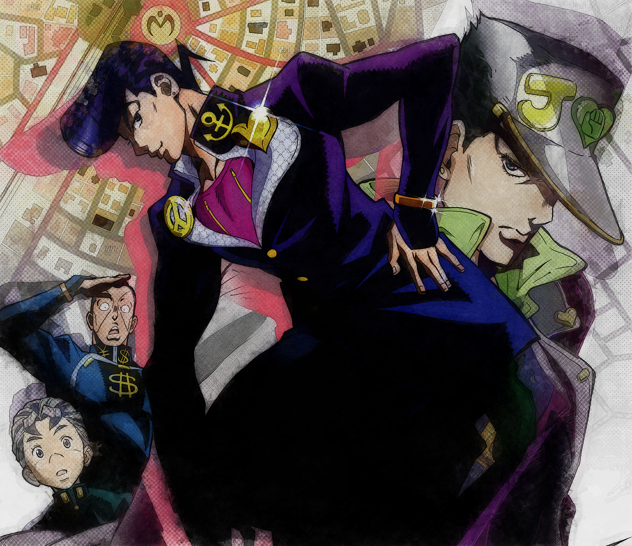 Josuke Higashikata and Jotaro Kujo from JoJo's Bizarre Adventure HD Wallpaper