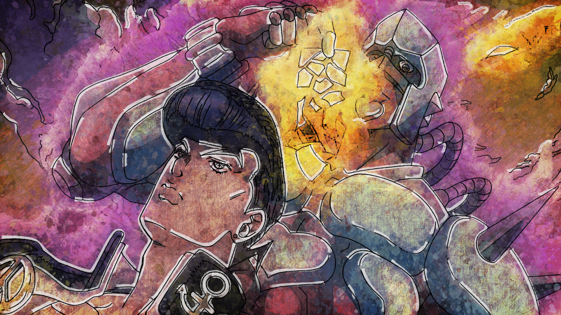 Josuke Higashikata and Crazy Diamond from JoJo's Bizarre Adventure HD Wallpaper