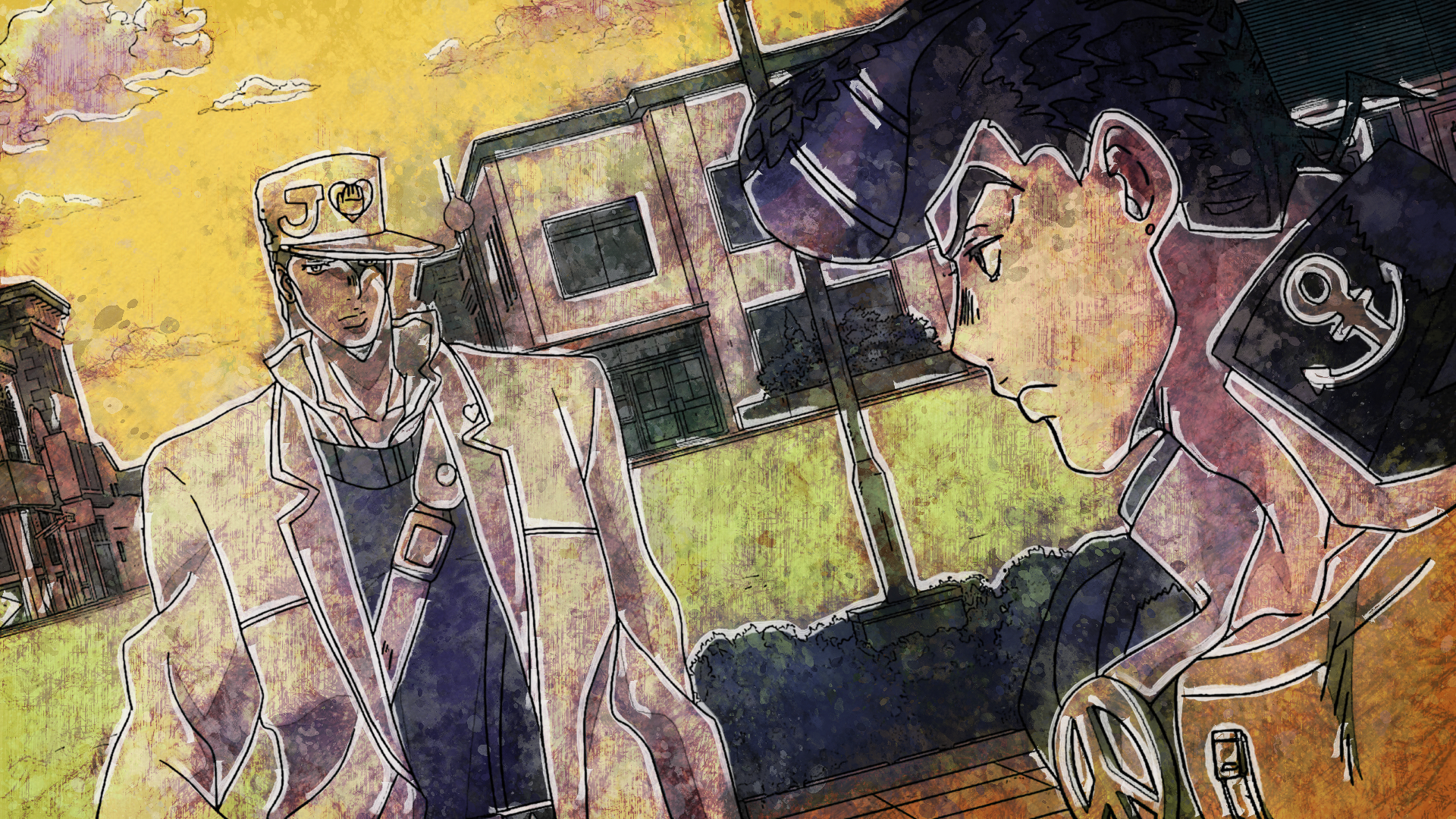 Jotaro Kujo and Josuke Higashikata from JoJo's Bizarre Adventure HD Wallpaper