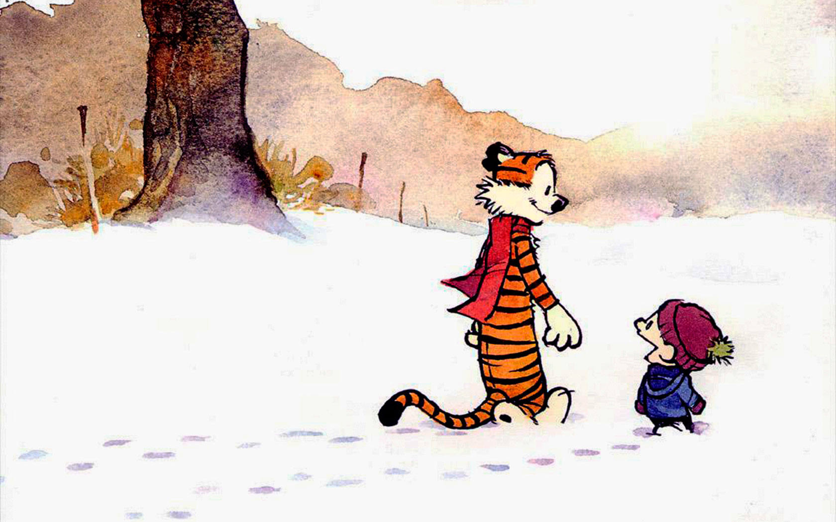 Calvin and Hobbes in the snow HD Wallpaper