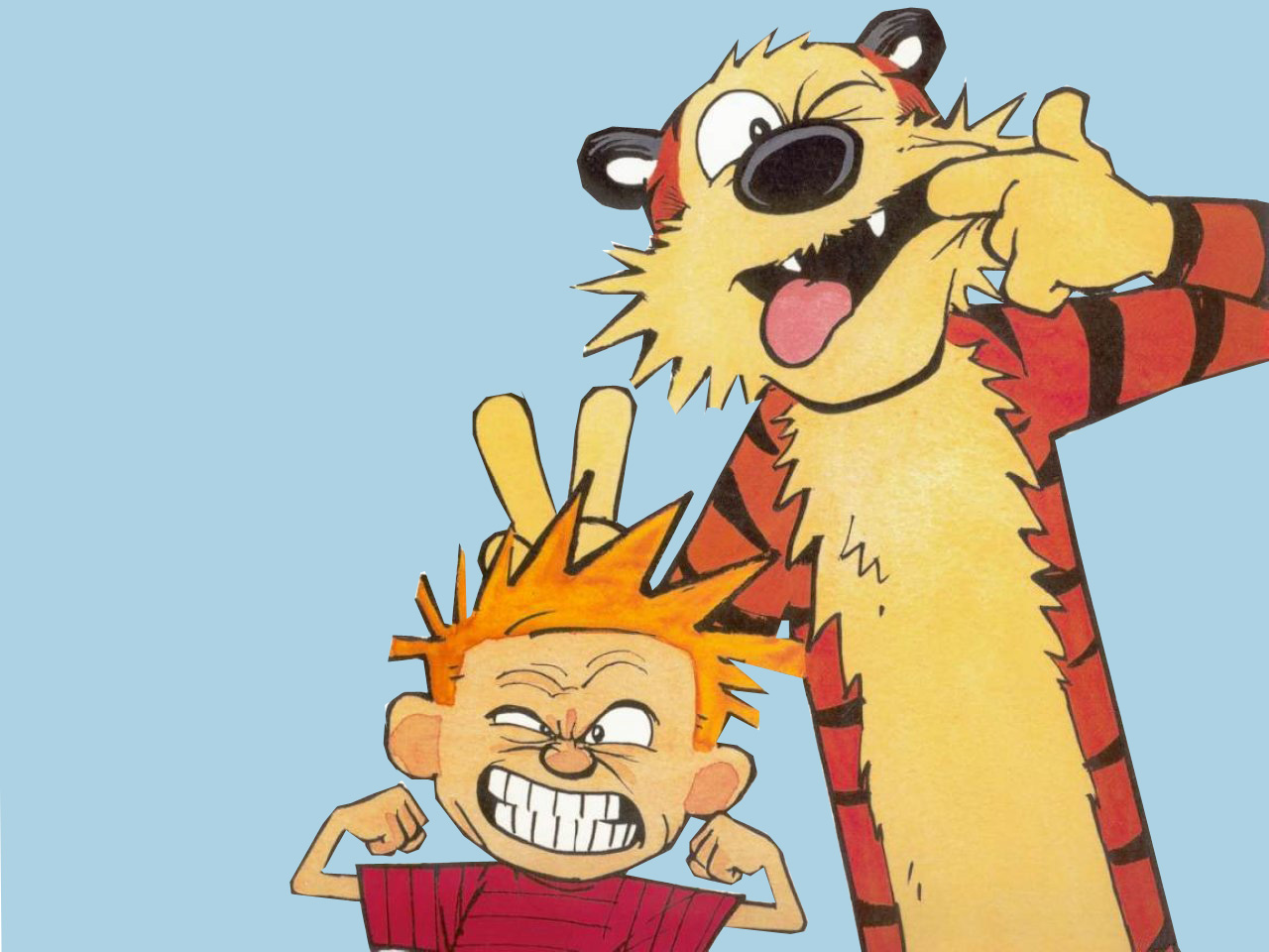 Calvin and Hobbes making faces HD Wallpaper