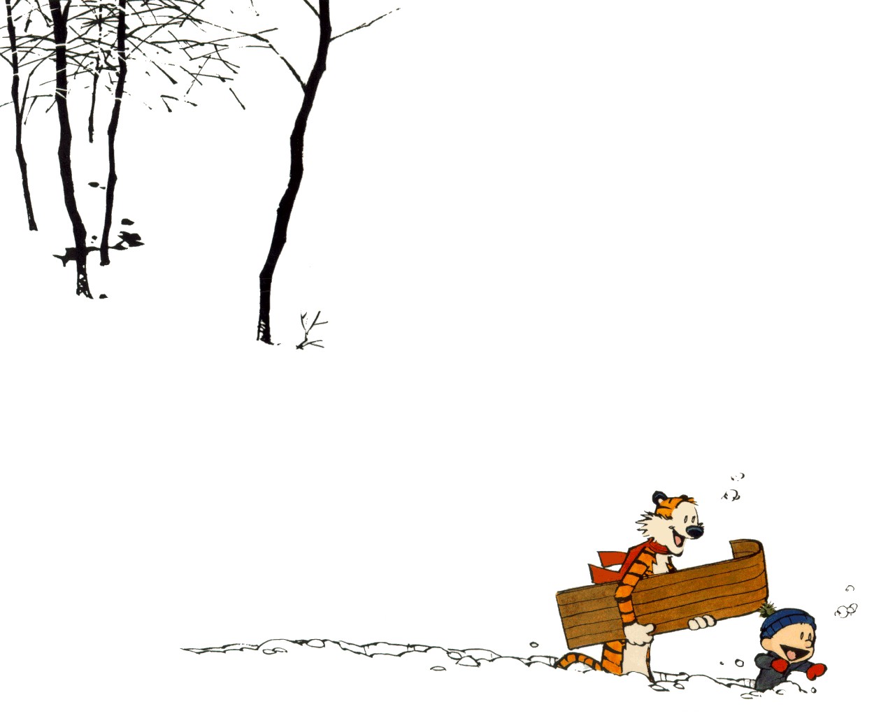 Calvin and Hobbes in the snow HD Wallpaper
