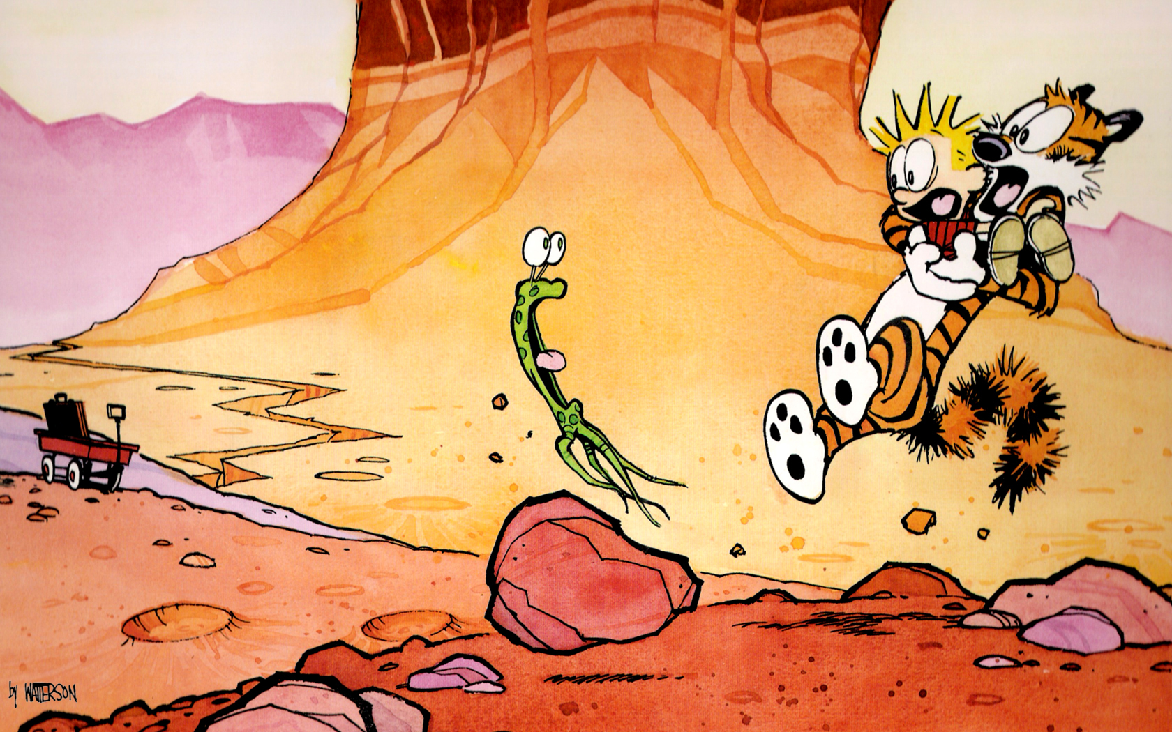 Calvin and Hobbes on Mars HD Wallpaper