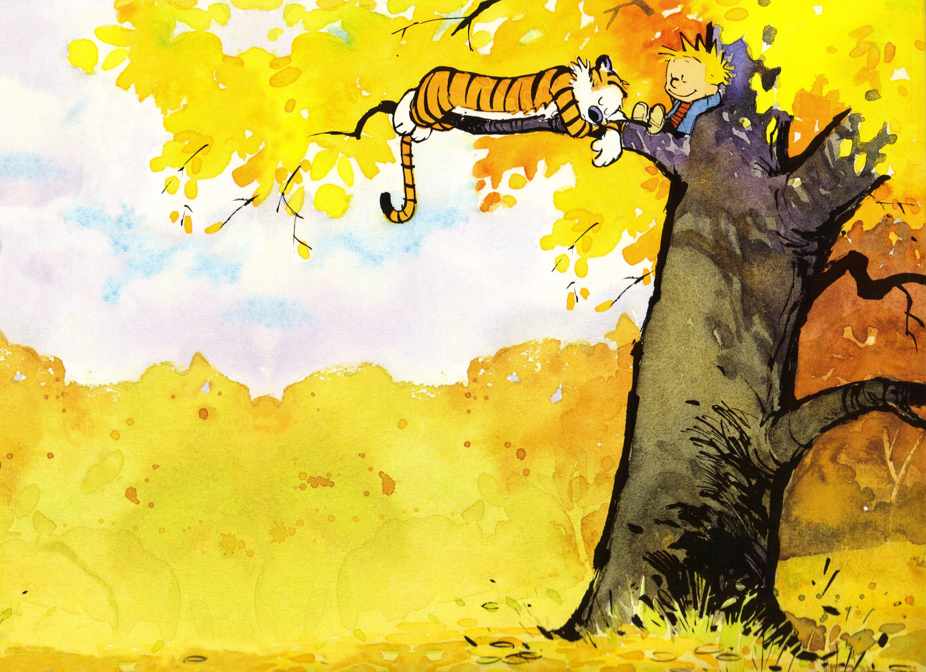Hobbes and Calvin in a Tree HD Wallpaper