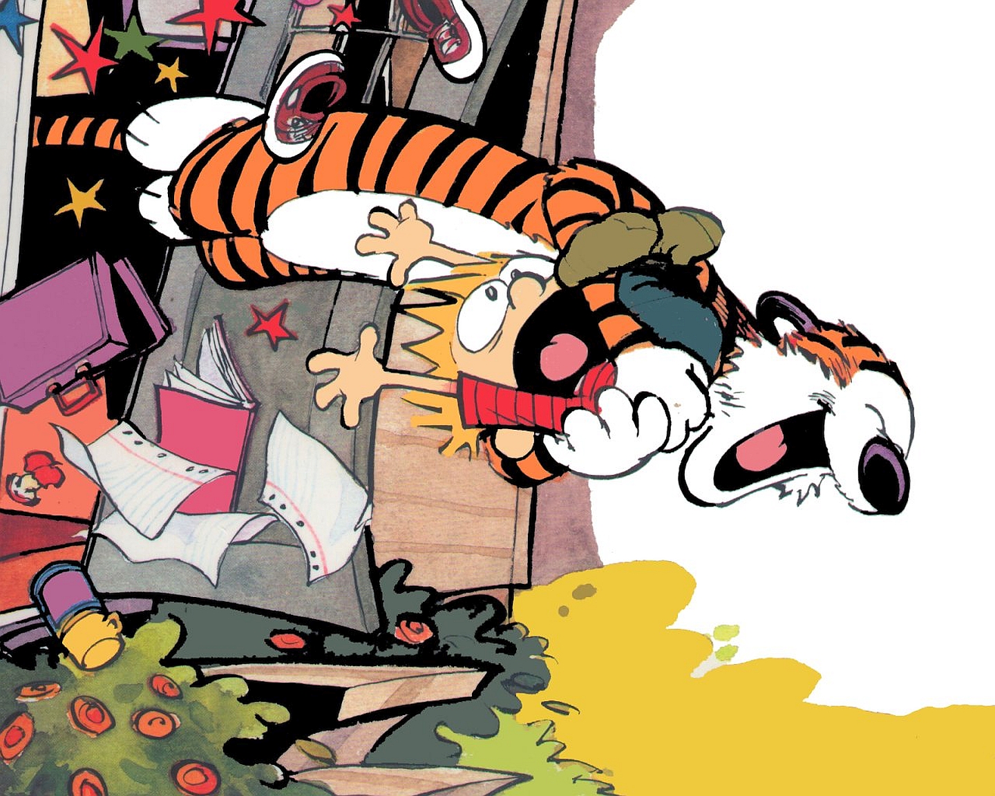 Calvin and Hobbes falling HD Wallpaper