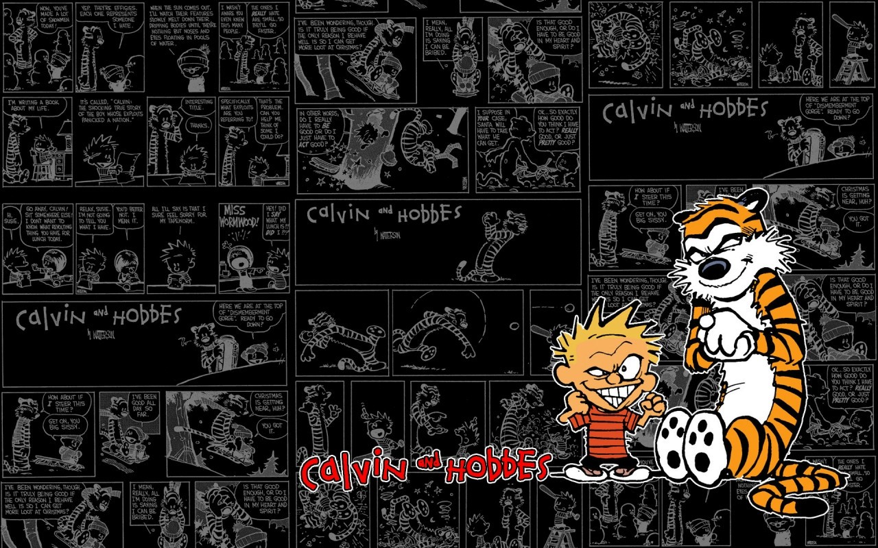 Calvin and Hobbes comic strip collage HD Wallpaper