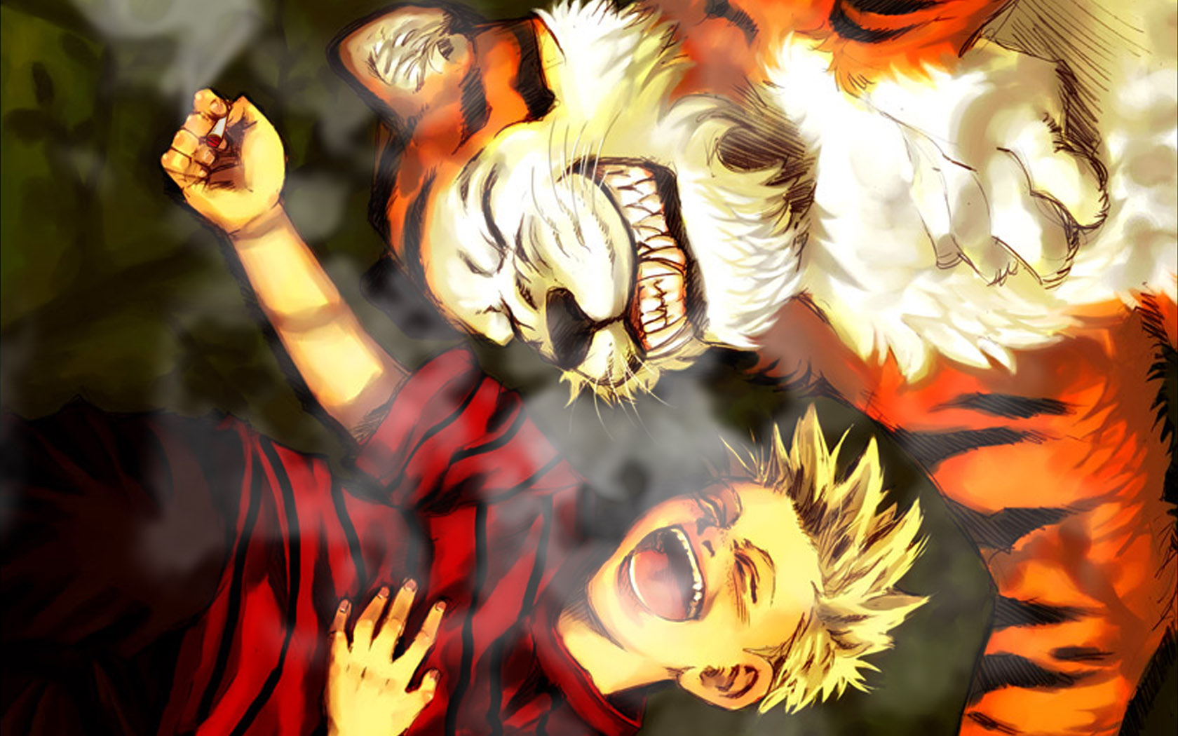 Hobbes attacking Calvin HD Wallpaper
