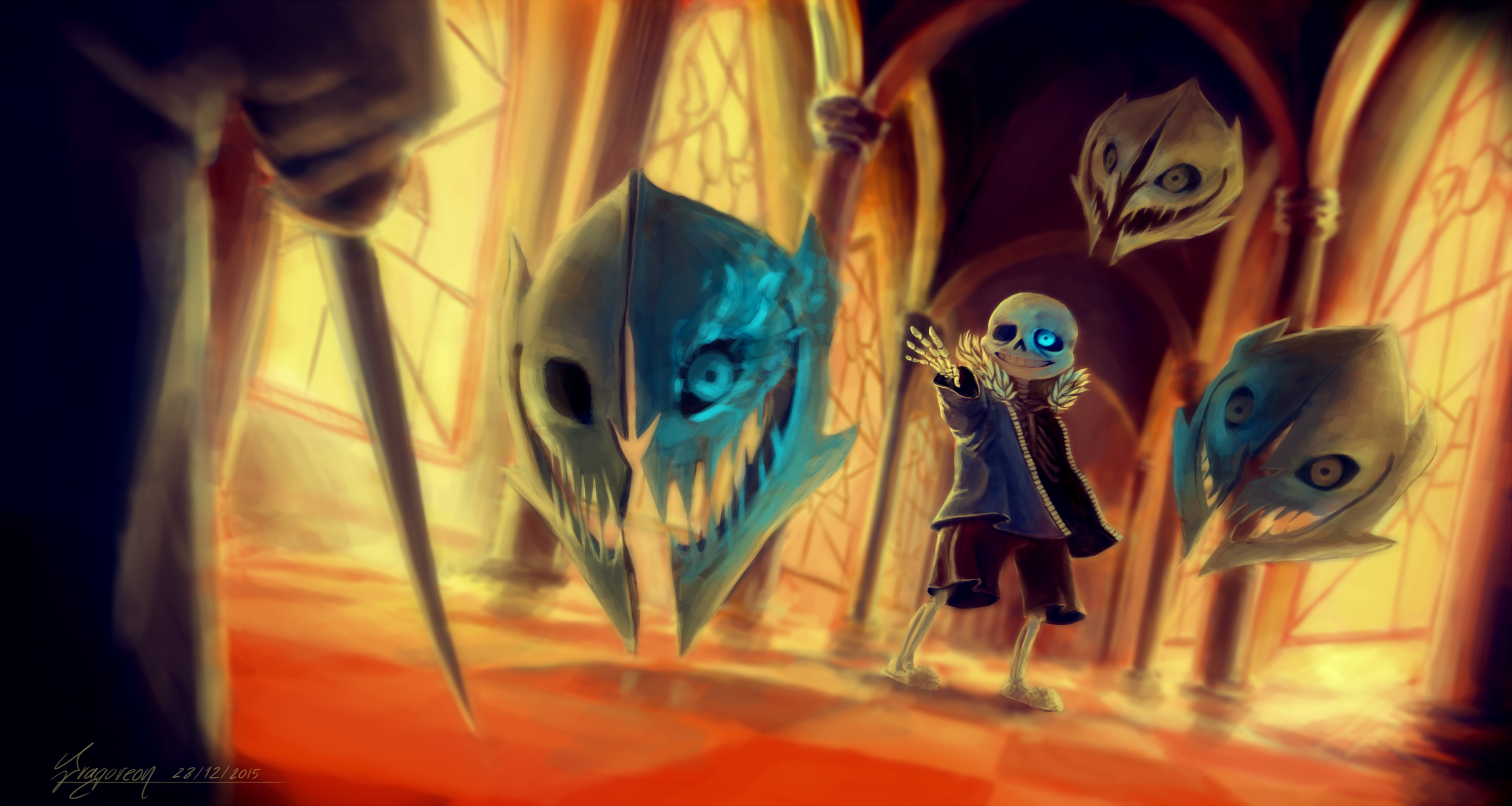 Sans from Undertale with Gaster Blasters HD Wallpaper