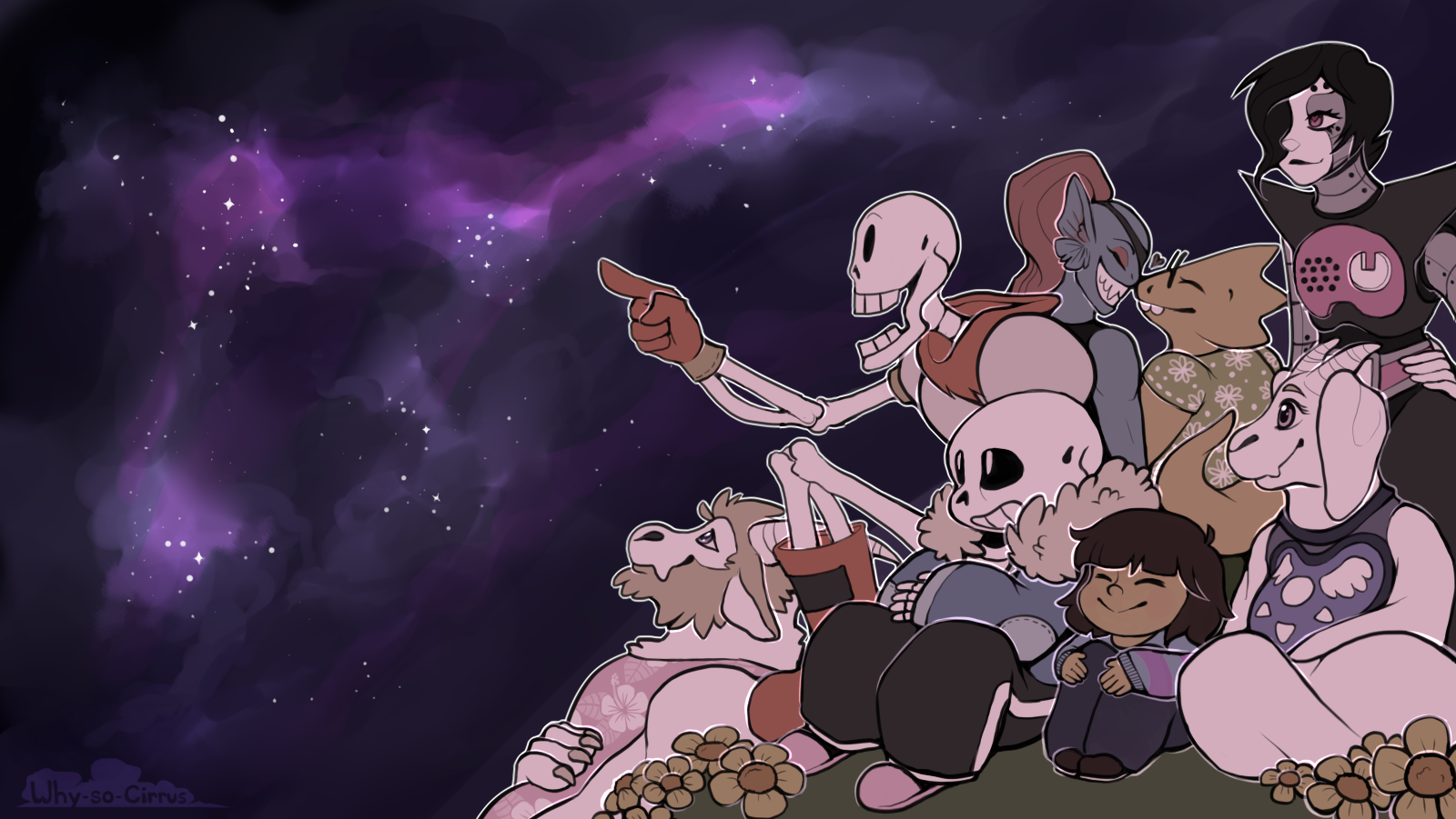 Undertale characters looking at a starry sky HD Wallpaper