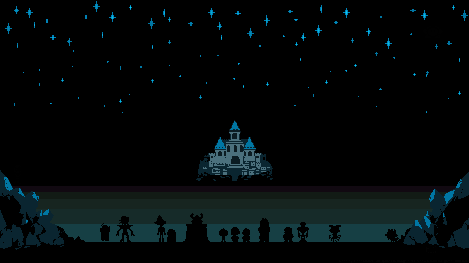 Undertale characters in front of a castle under a starry sky HD Wallpaper