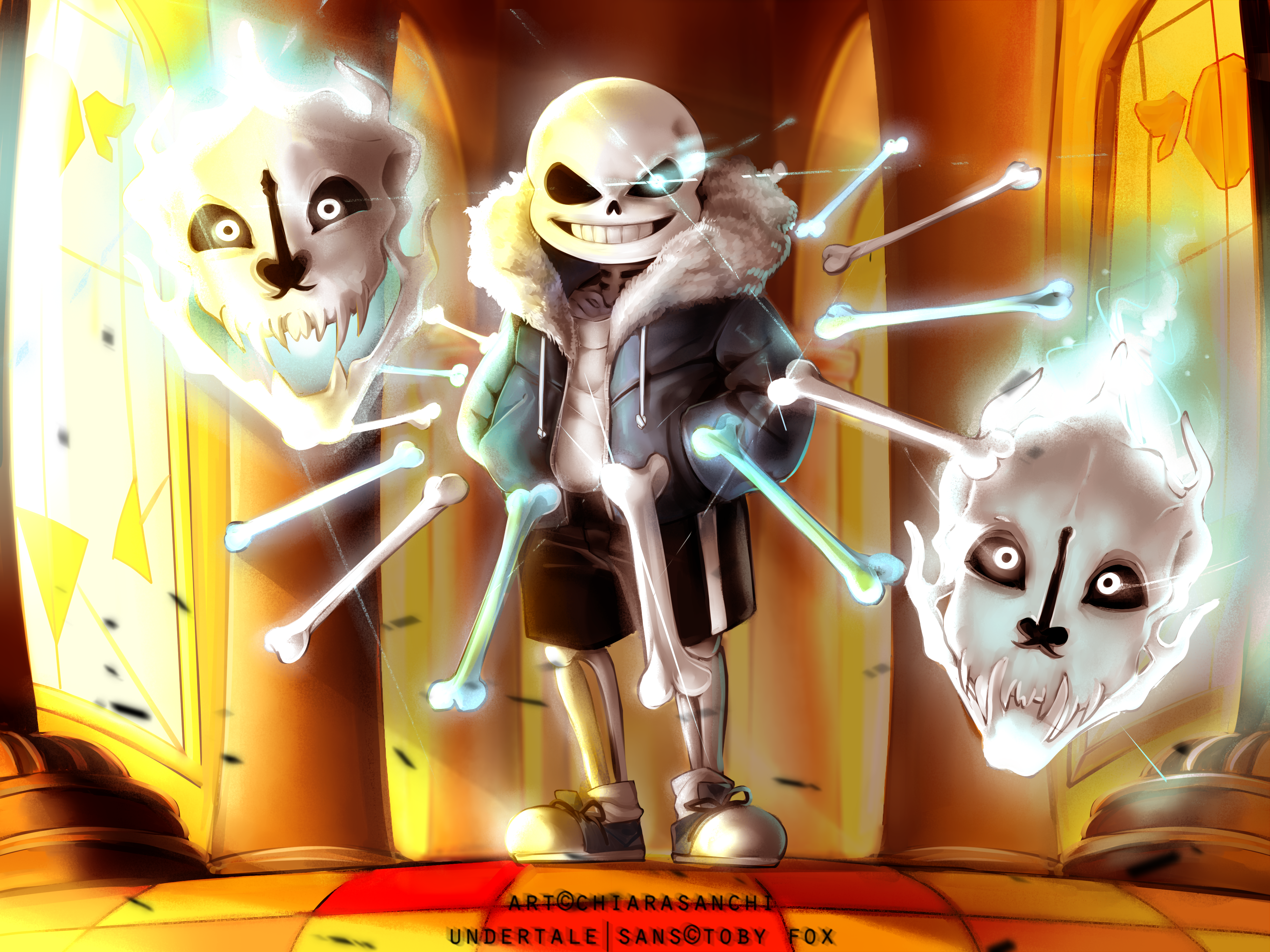 Sans from Undertale with Gaster Blasters HD Wallpaper