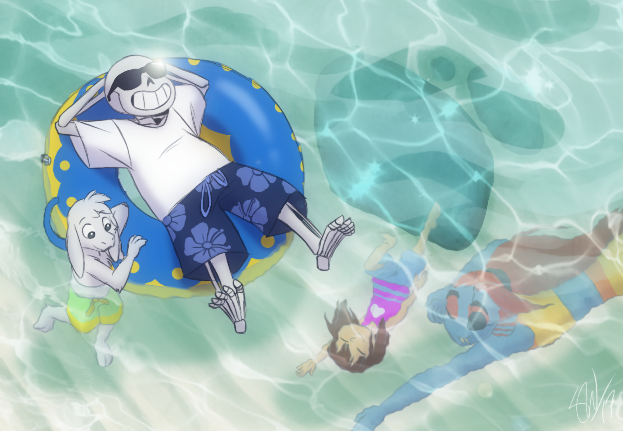 Sans and friends swimming HD Wallpaper