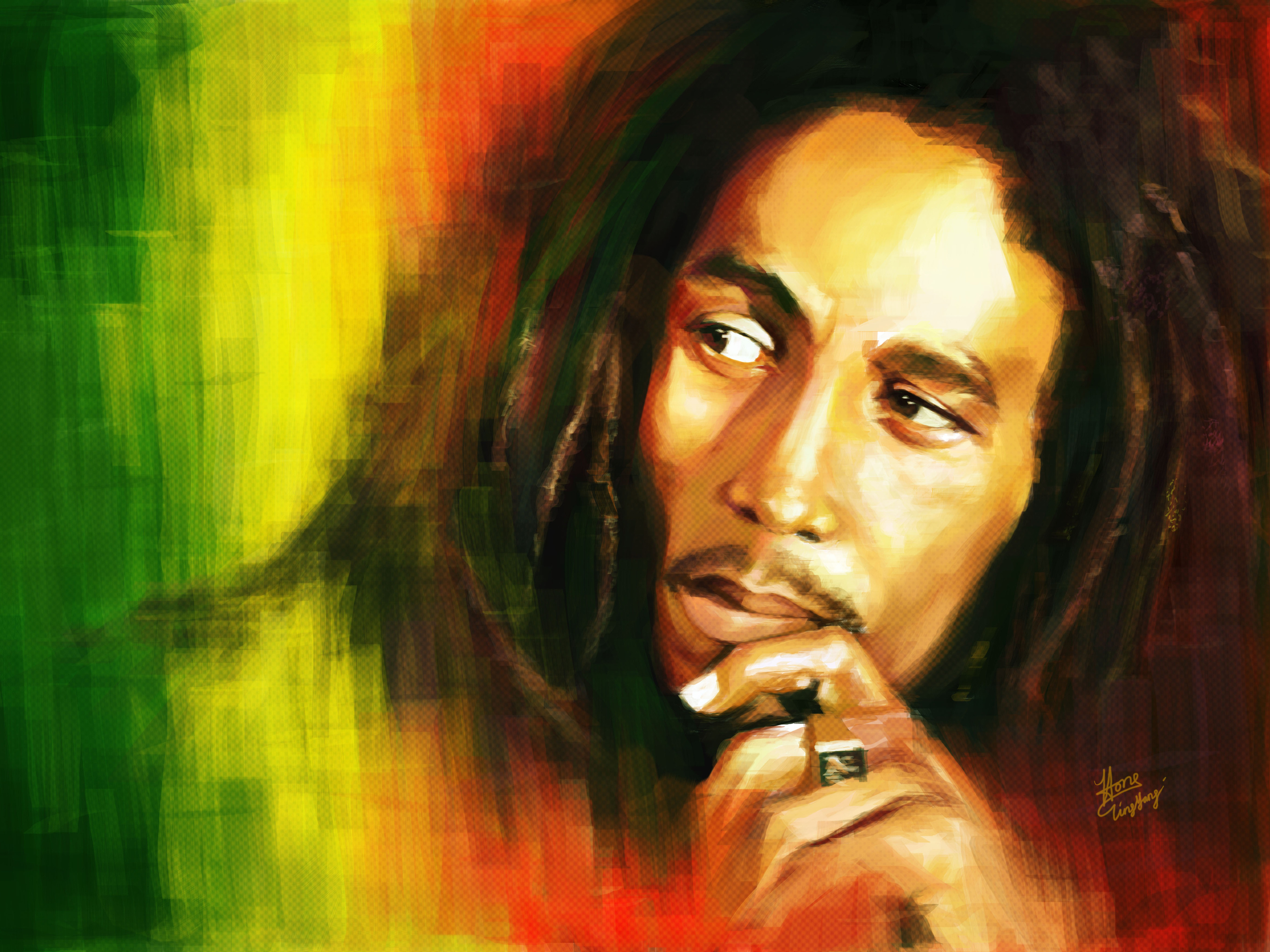 Bob Marley portrait with reggae colors HD Wallpaper
