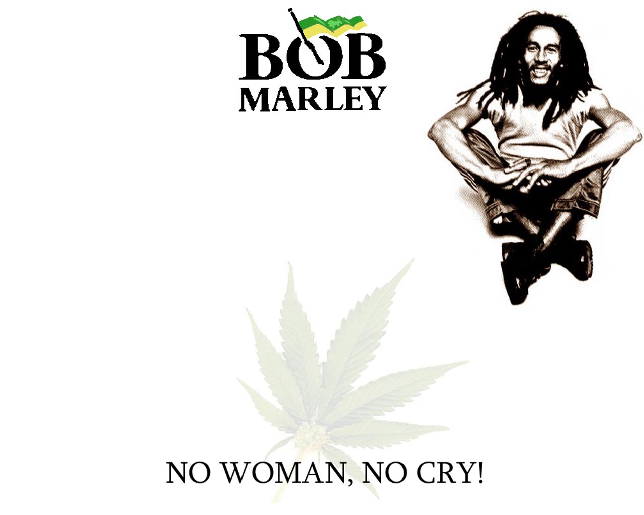 Bob Marley with marijuana leaf and text HD Wallpaper