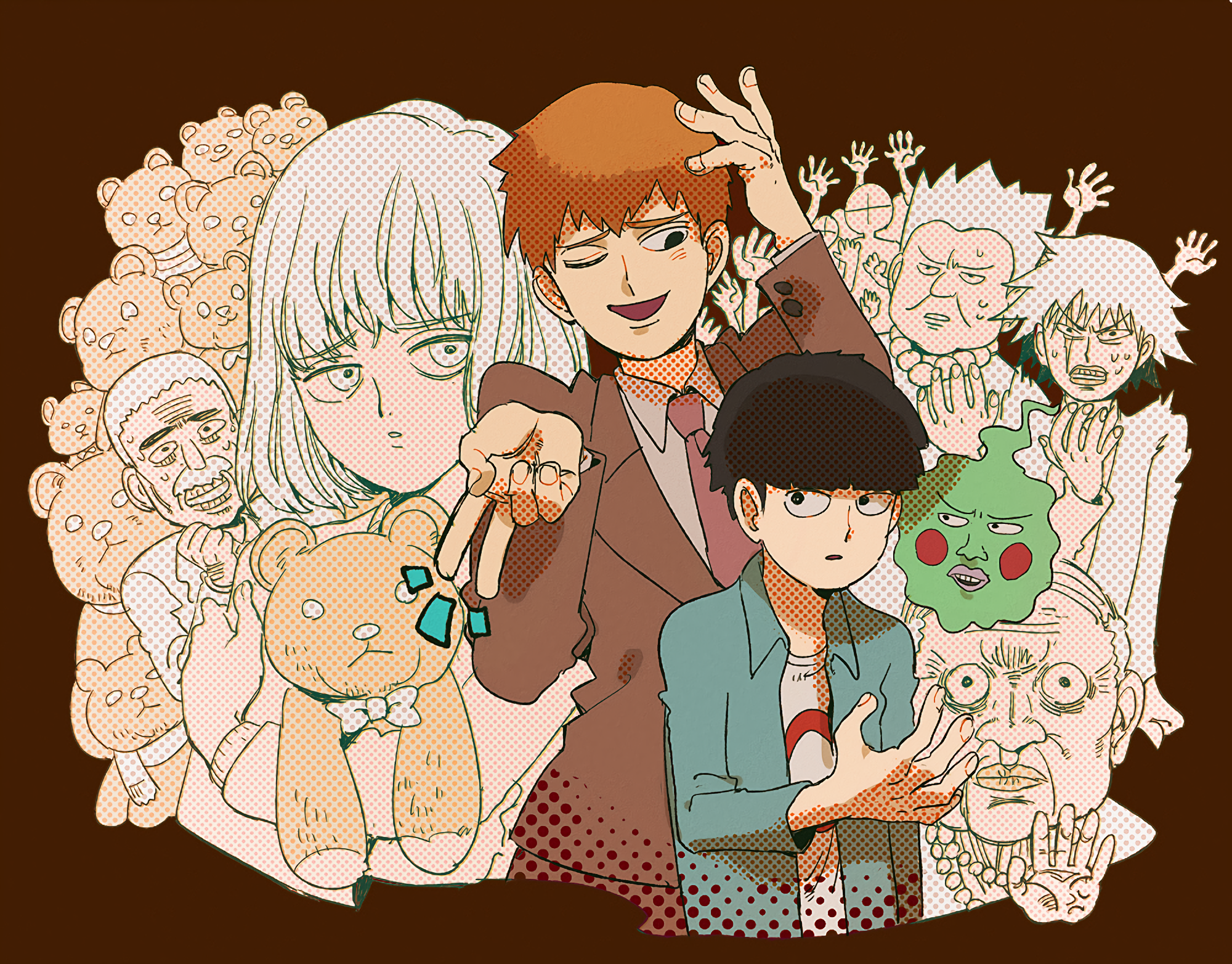 Mob Psycho 100 characters with teddy bears HD Wallpaper
