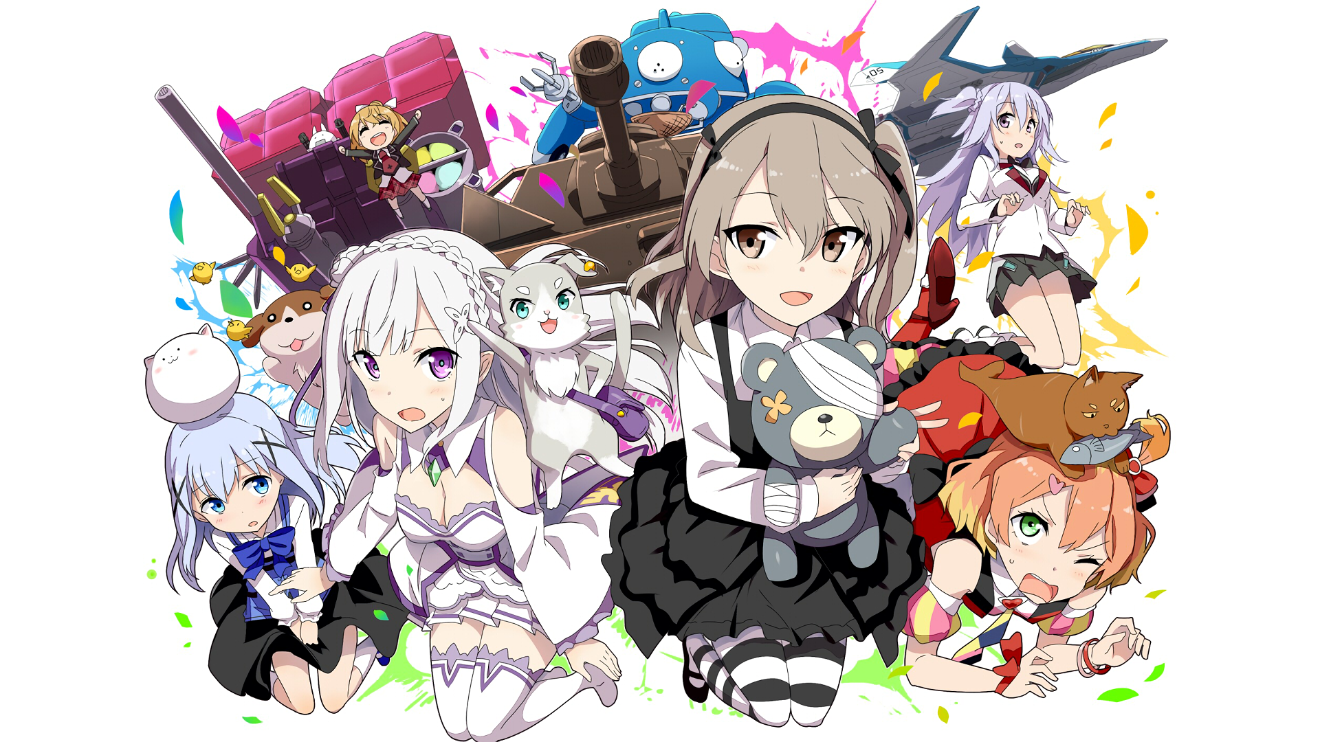 Girls and Mecha from Anime Series HD Wallpaper