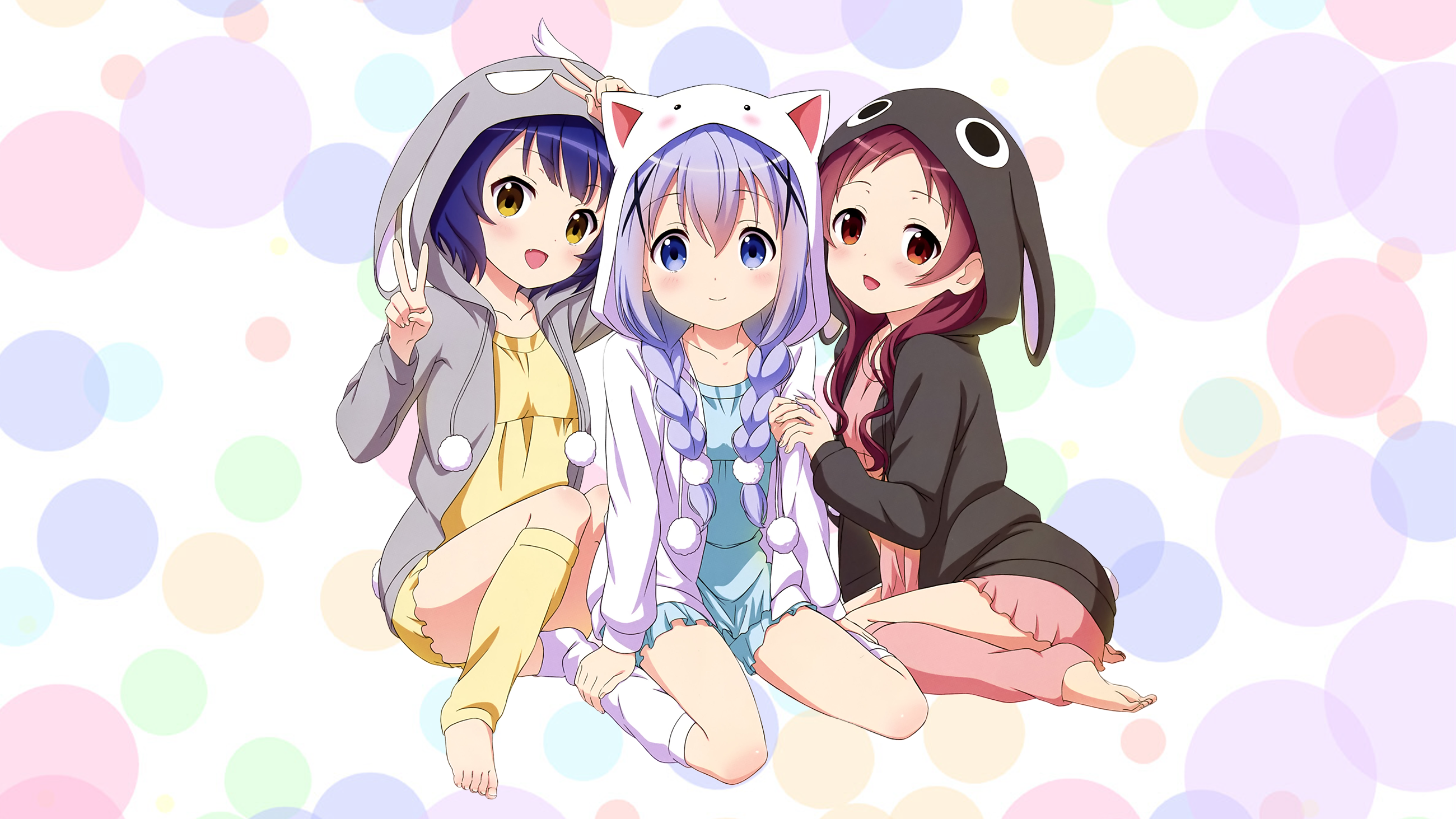 Chino Kafū and friends in pajamas HD Wallpaper