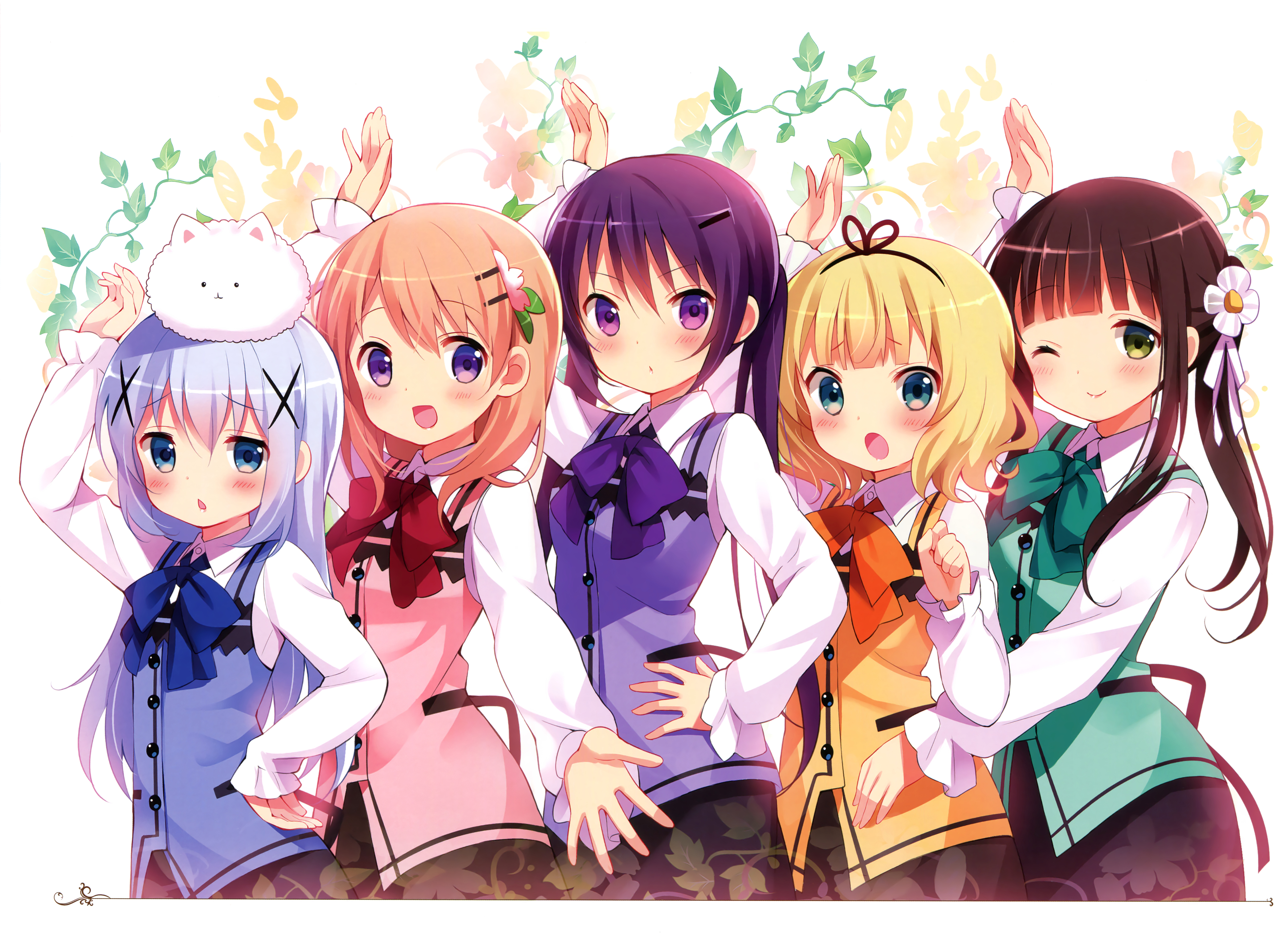 Five girls from Gochuumon wa Usagi Desu ka? posing HD Wallpaper