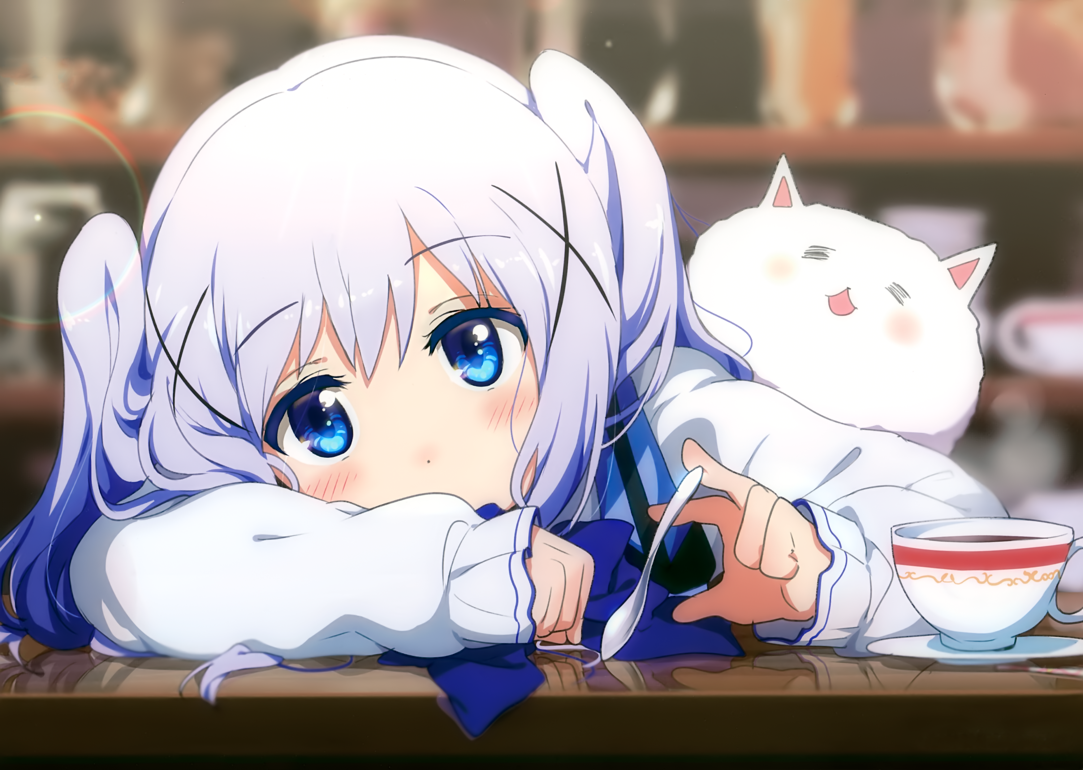 Chino Kafū with a cat plushie HD Wallpaper