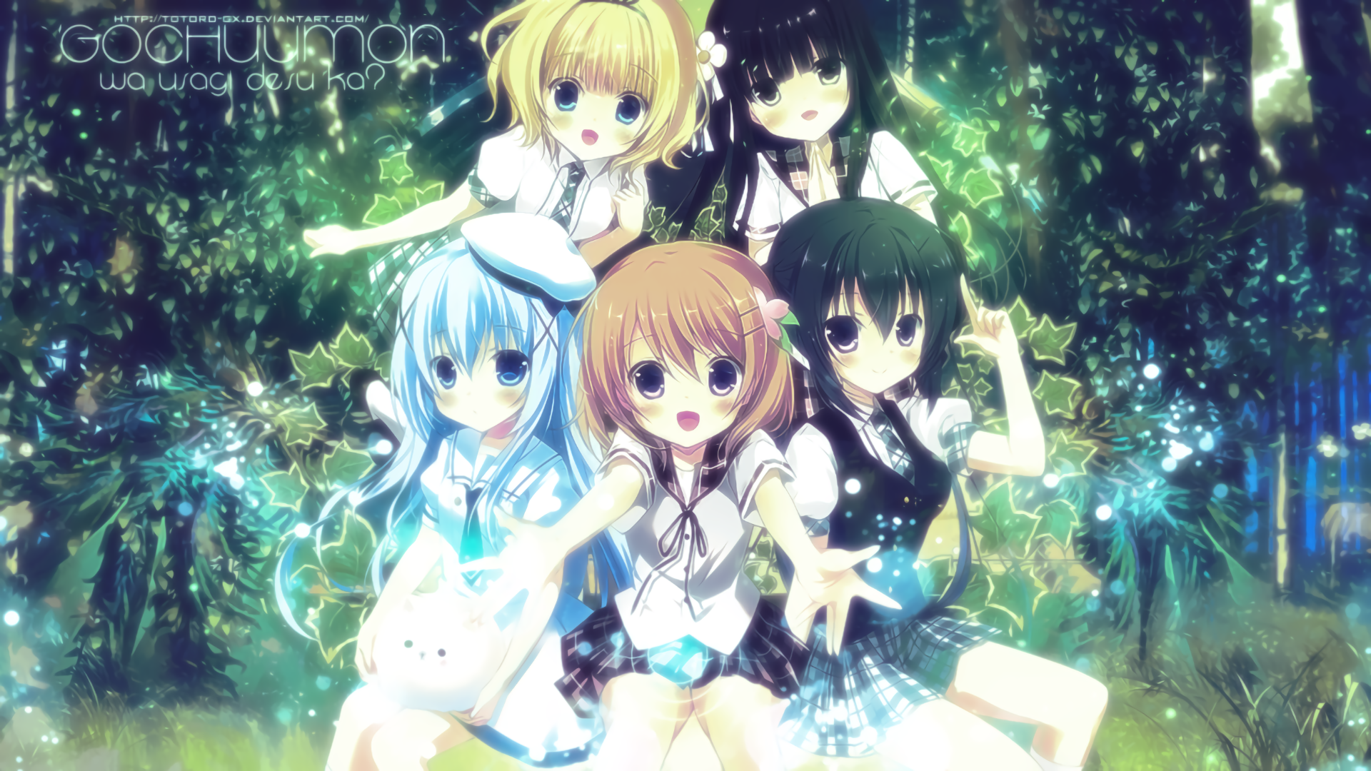 5 girls in a forest HD Wallpaper