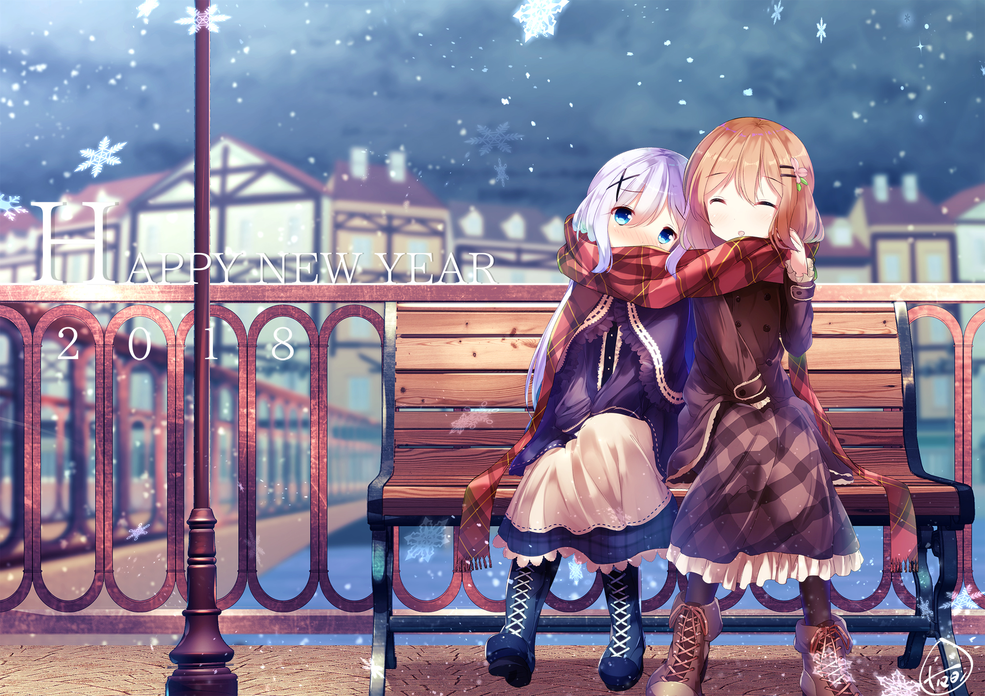 Happy New Year 2018 Anime Girls HD Wallpaper