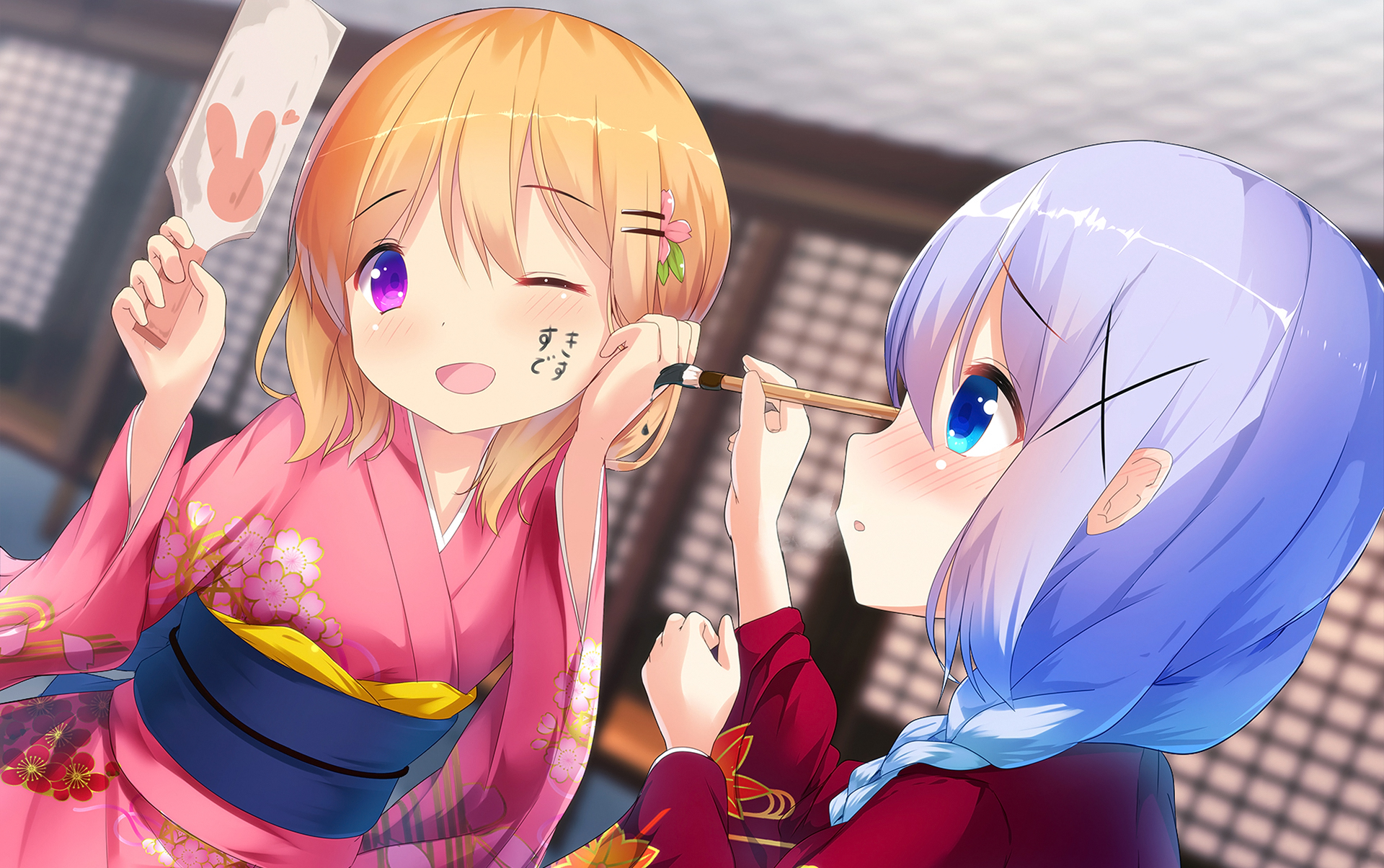 Chino Kafū drawing on friend's face HD Wallpaper
