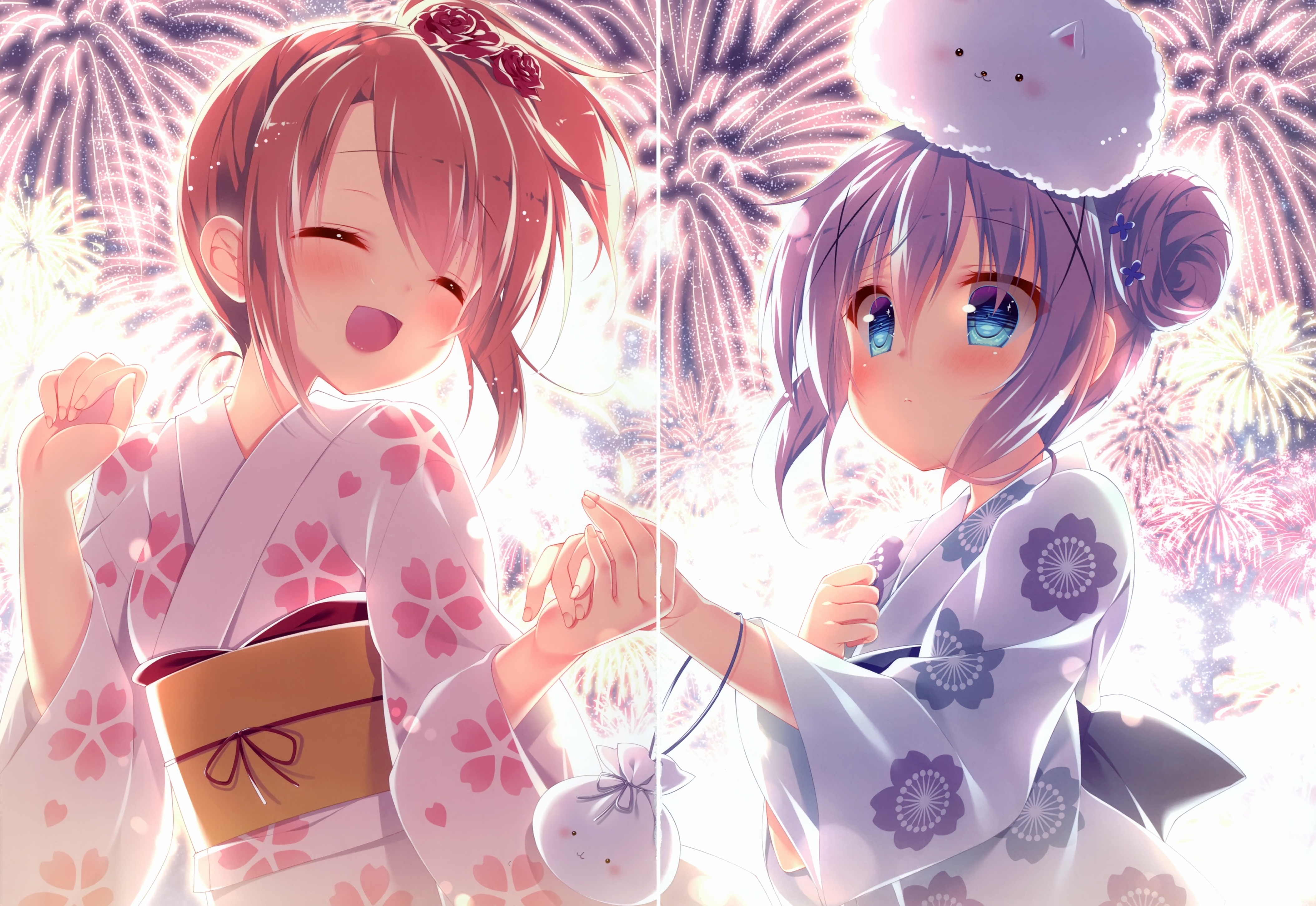 Chino Kafū and friend at fireworks festival HD Wallpaper