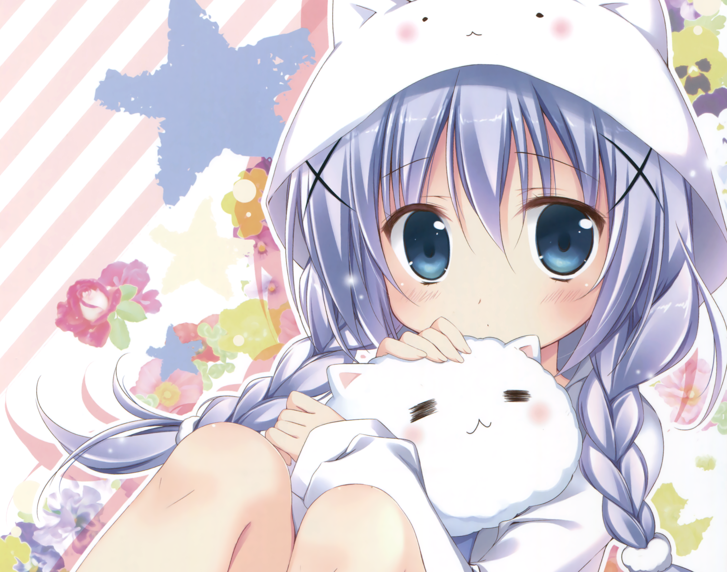 Chino Kafū with Cat Plush HD Wallpaper