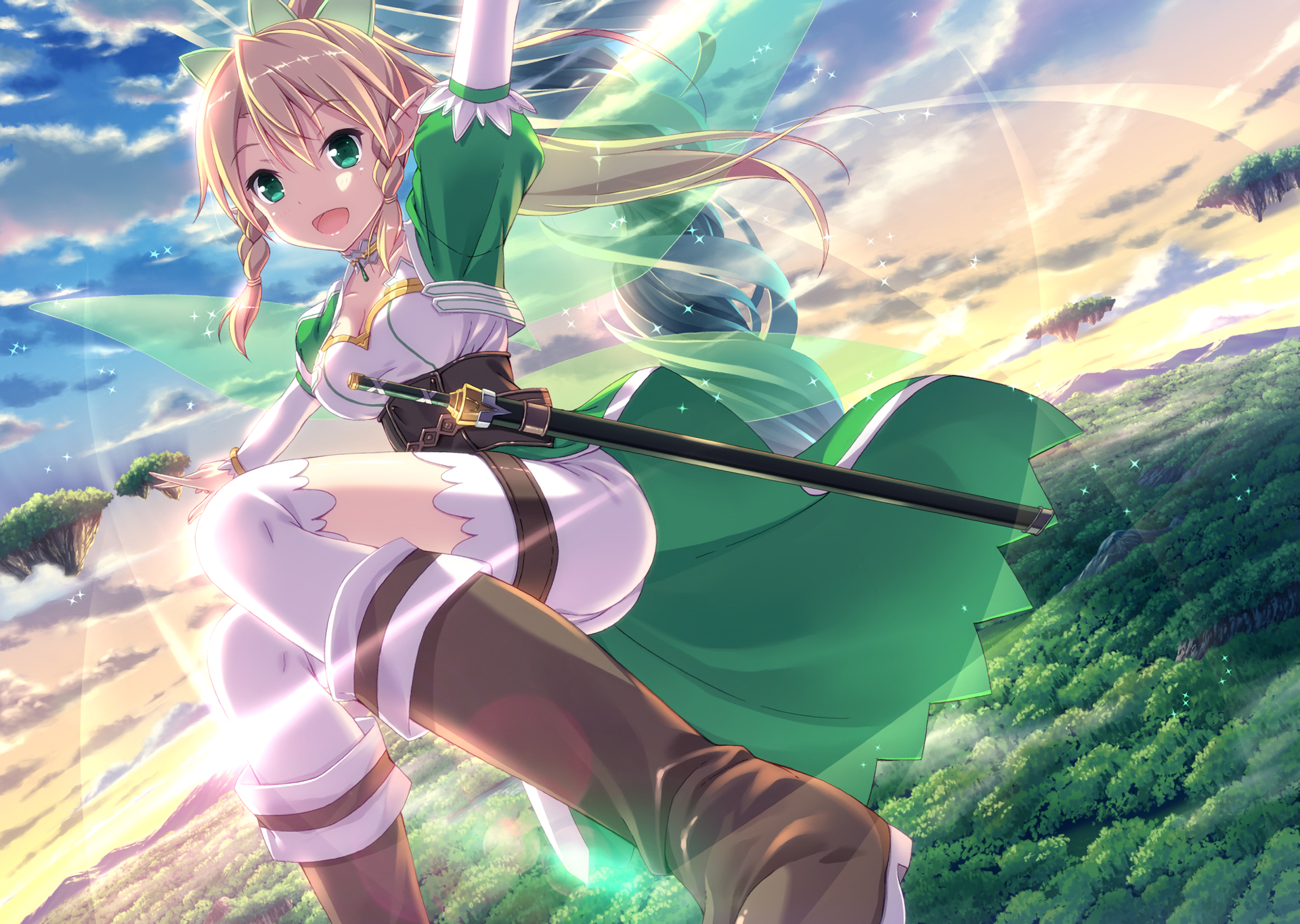 Leafa from Sword Art Online flying in the sky HD Wallpaper