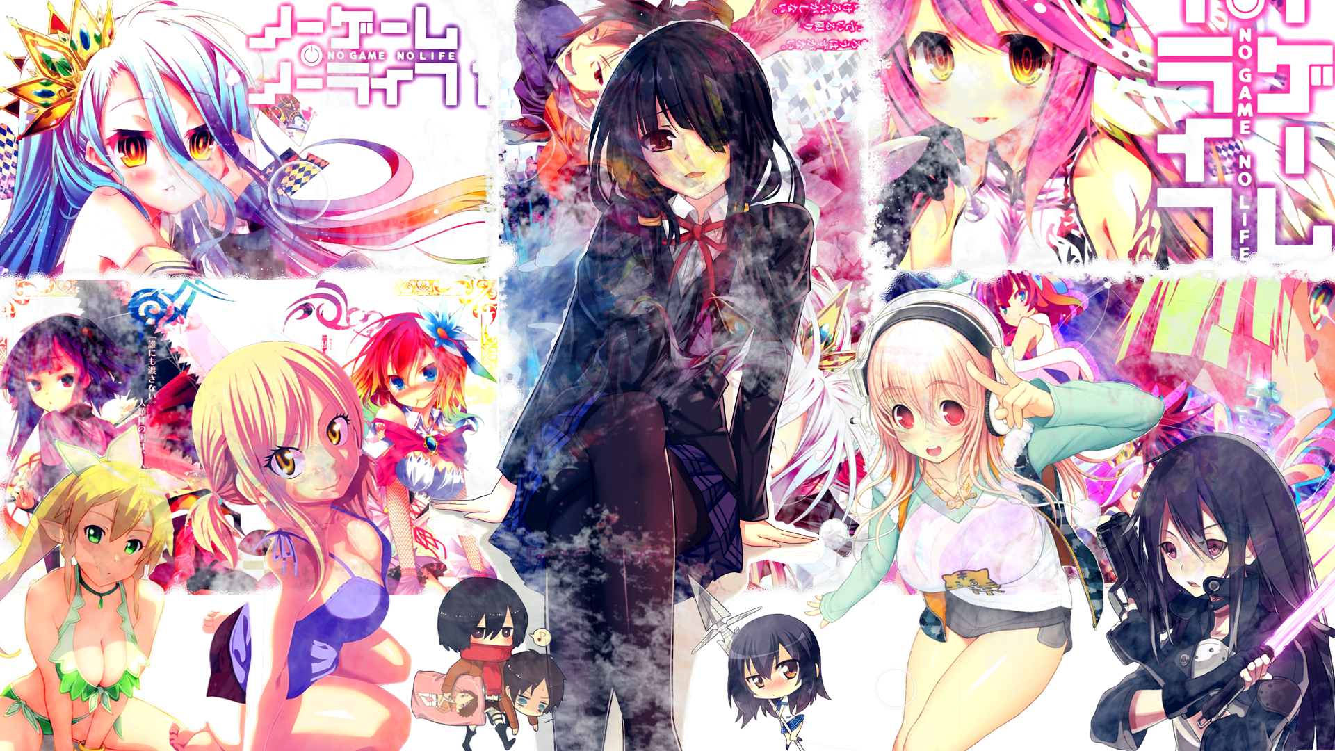 No Game No Life and other anime characters collage HD Wallpaper