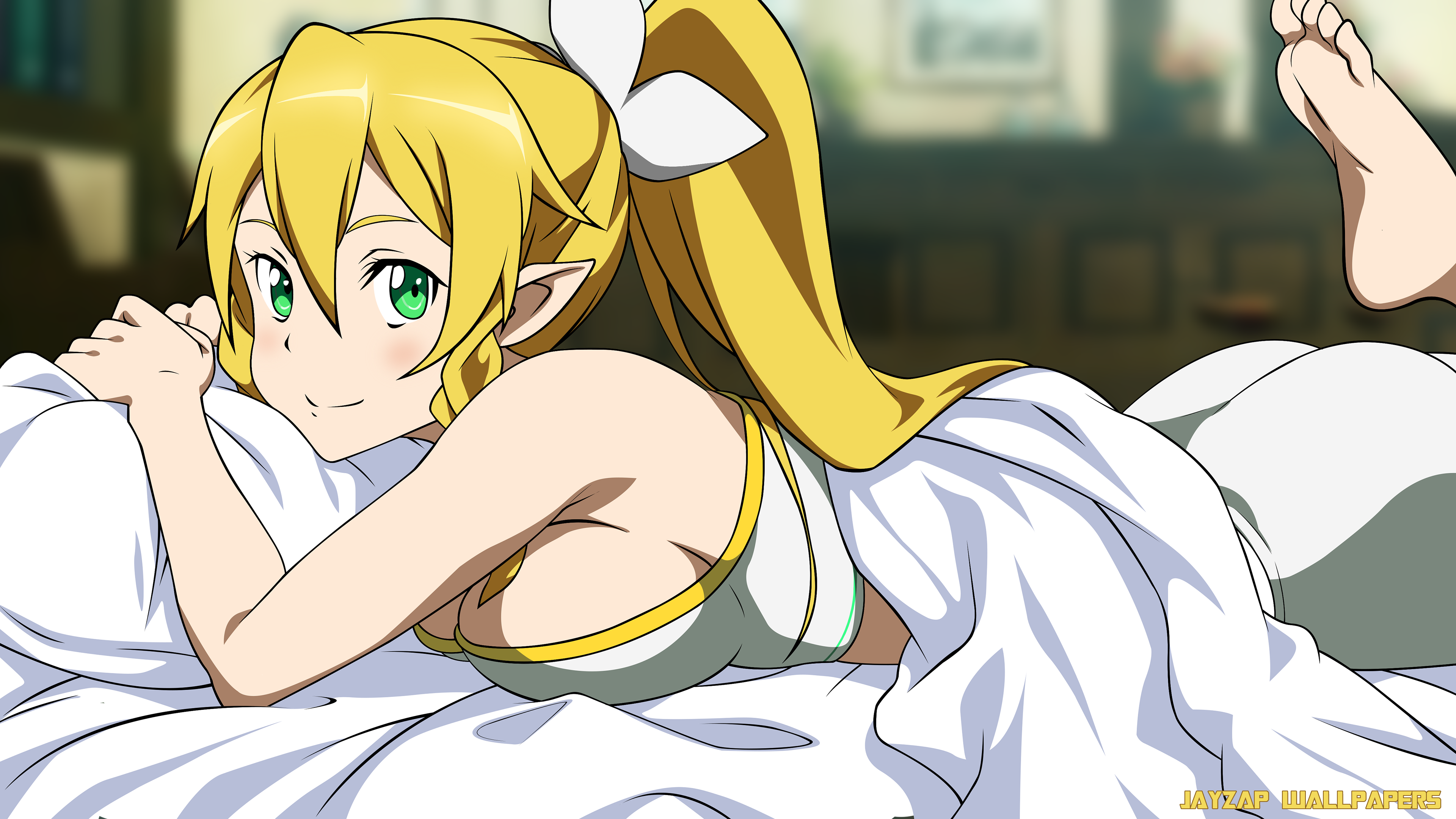 Leafa from Sword Art Online in bed HD Wallpaper